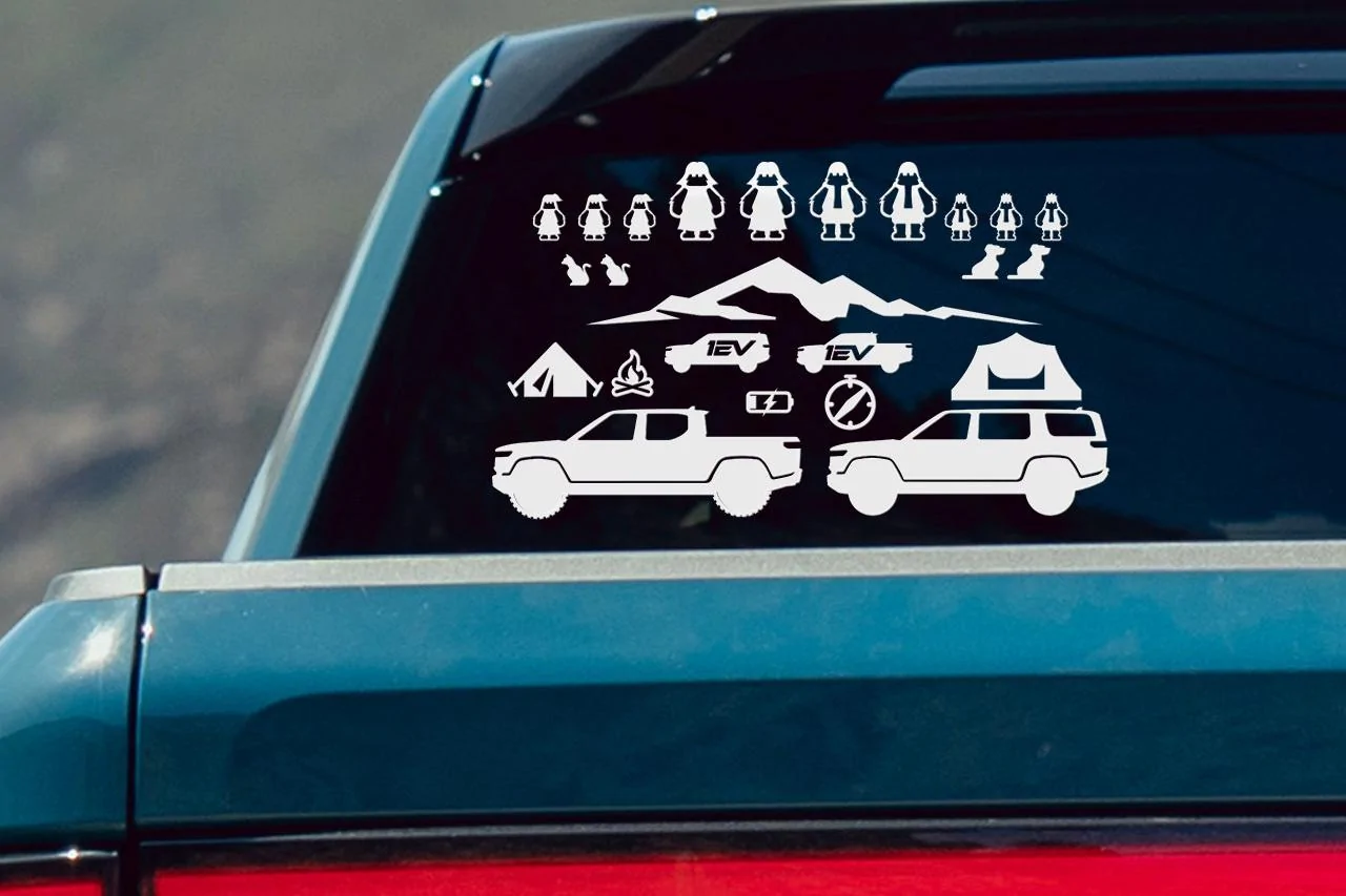 Rivian R1T R1S New DIY Wheel Spoke Vinyl kits, R1S Chrome Delete kits, Rivian Adventure Family Decals and more! rivian-r1s-r1t-family-stickers-decal-1ev-ev-sportline-rendering-window (1)