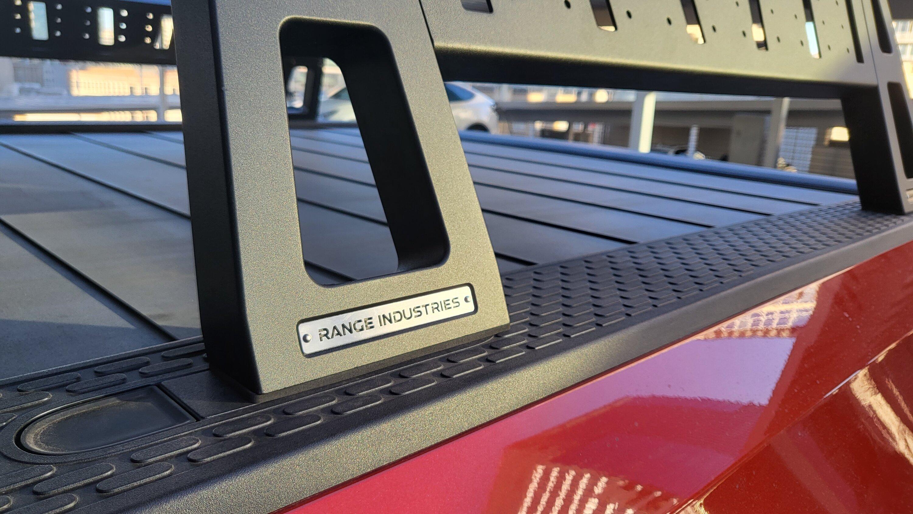Rivian R1T R1S Range Industries Sierra Mid-rack installed w/ an iKamper Mini 3.0 mounted 20230211_171110