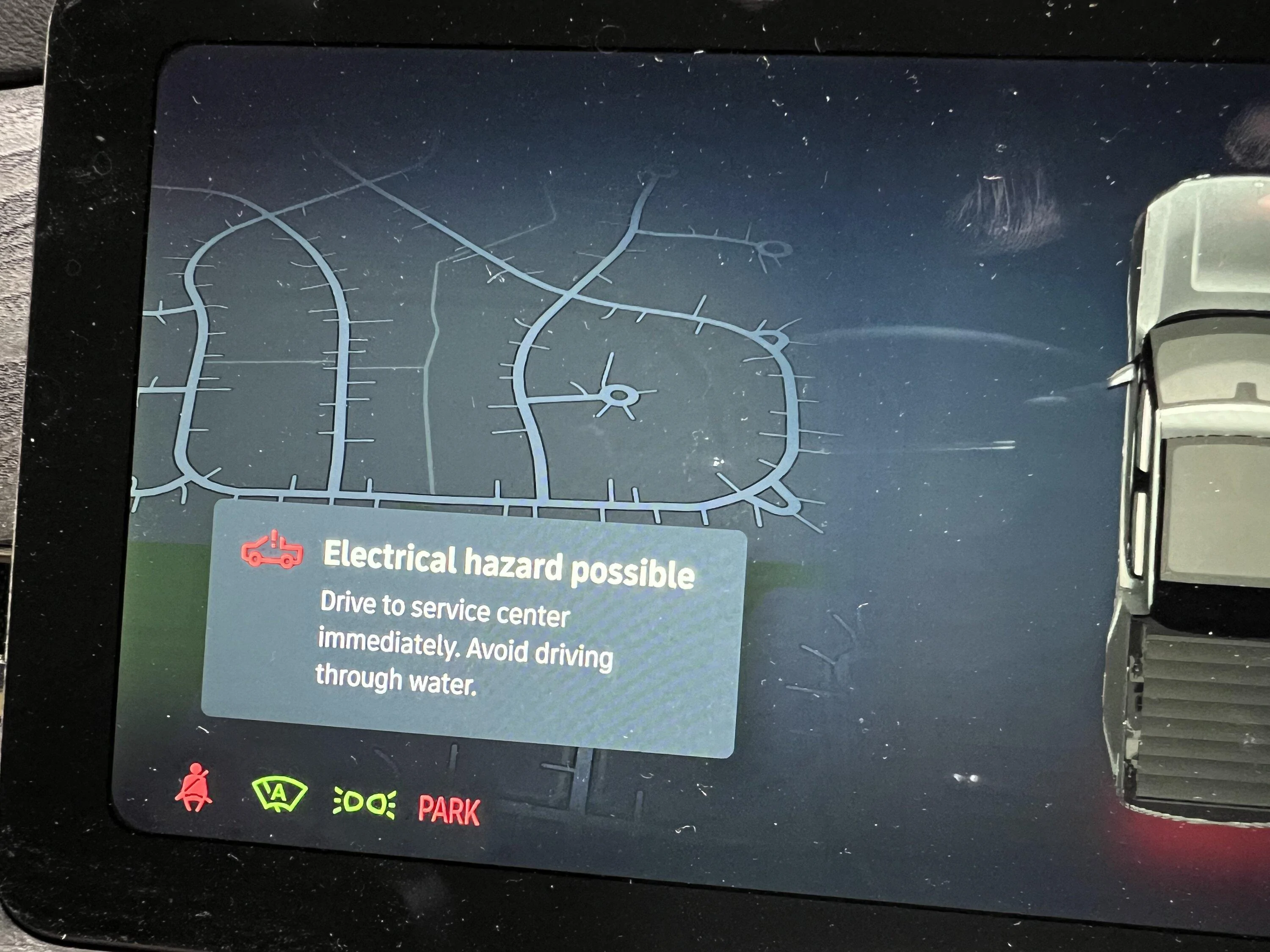 Rivian R1T R1S "Electrical Hazard Possible" issue message IMG_3955