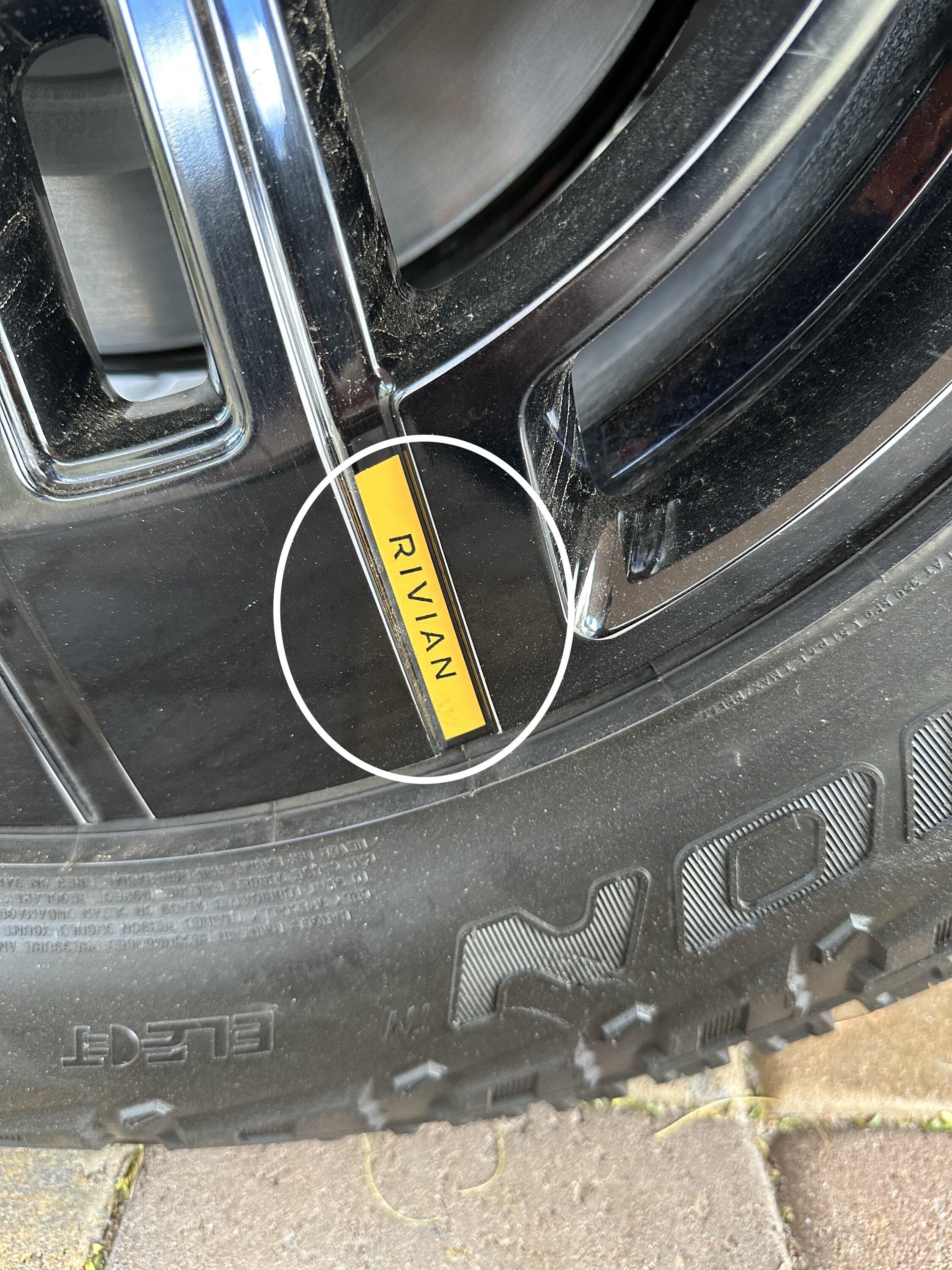Rivian R1T R1S Need help with a wheel measurement - Yellow Rivian Logo IMG_1344