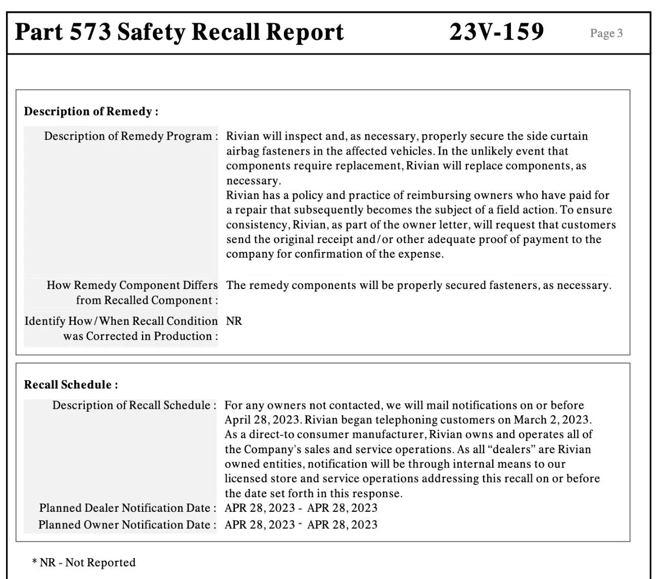 Rivian R1T R1S Rivian Recalling 30 R1S for Loose Side Curtain Airbag Issue Screenshot 2023-03-15 at 9.45.49 AM