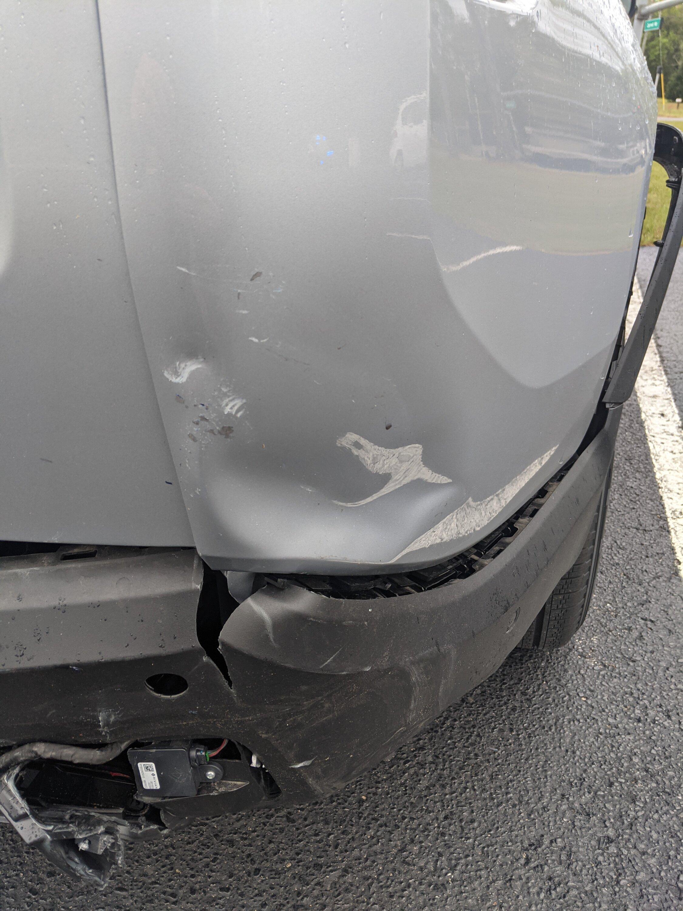 Rivian R1T R1S Damage results from 7K lbs R1T vs Civic in collision PXL_20230318_213633973