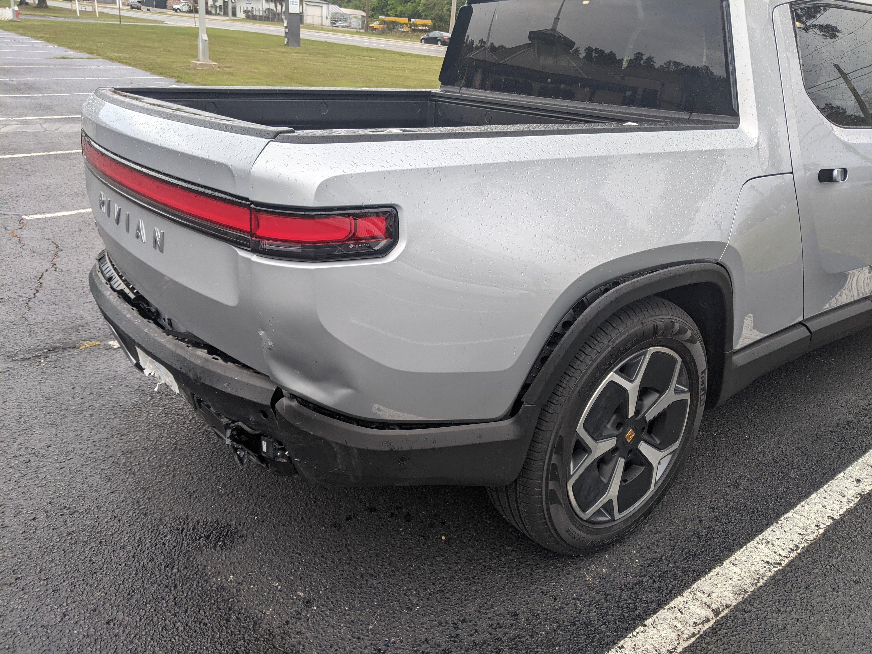 Rivian R1T R1S Damage results from 7K lbs R1T vs Civic in collision PXL_20230318_213642605