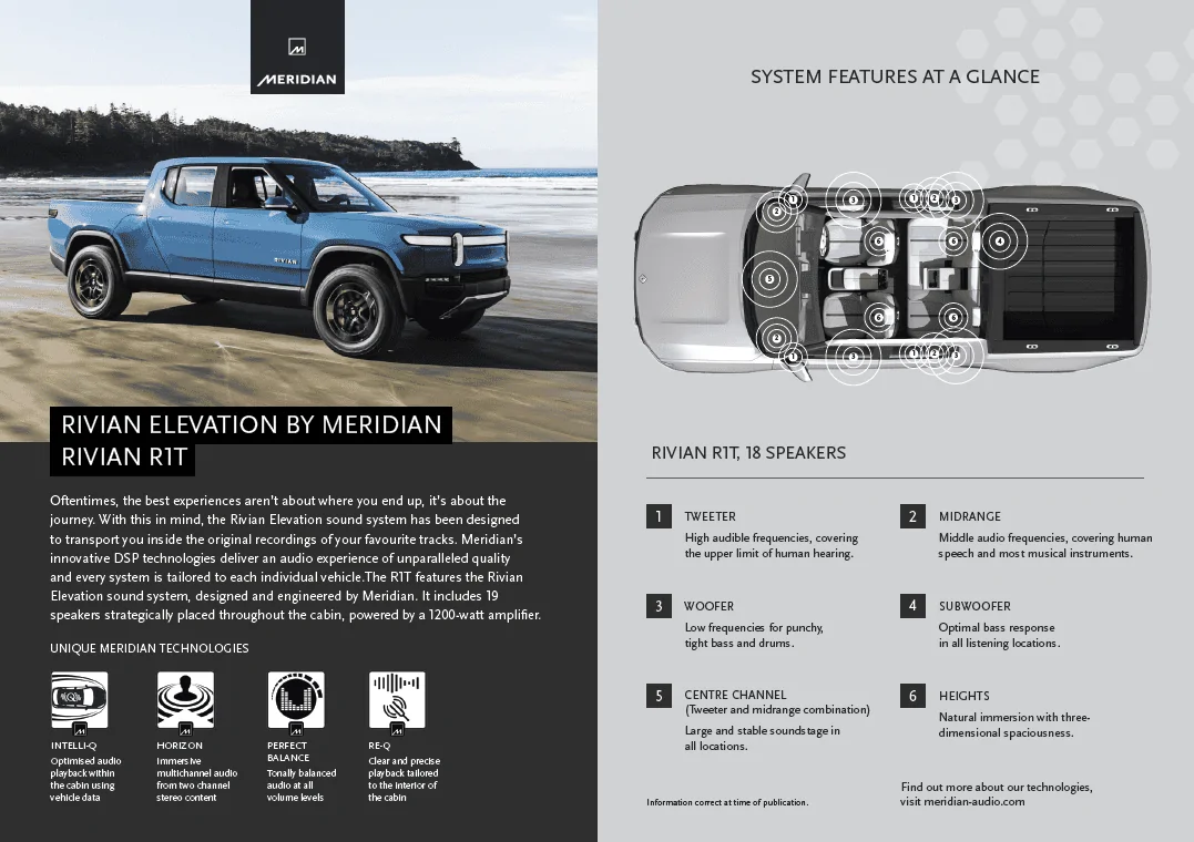 Rivian R1T R1S Rivian Elevation audio system - in house design change began February 2023? 1679347177055