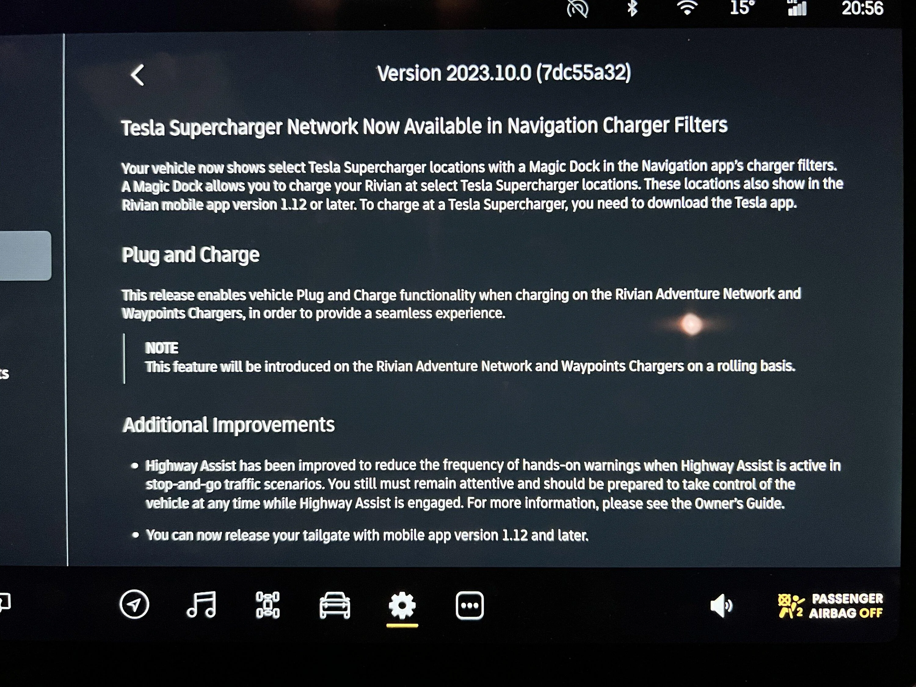 Rivian R1T R1S 2023.10.0 software update OTA released. Includes  Tesla Supercharger network option and 12v battery draining issue fix 4F9BD9AF-E19A-47D8-B6D8-41C78F1607D0