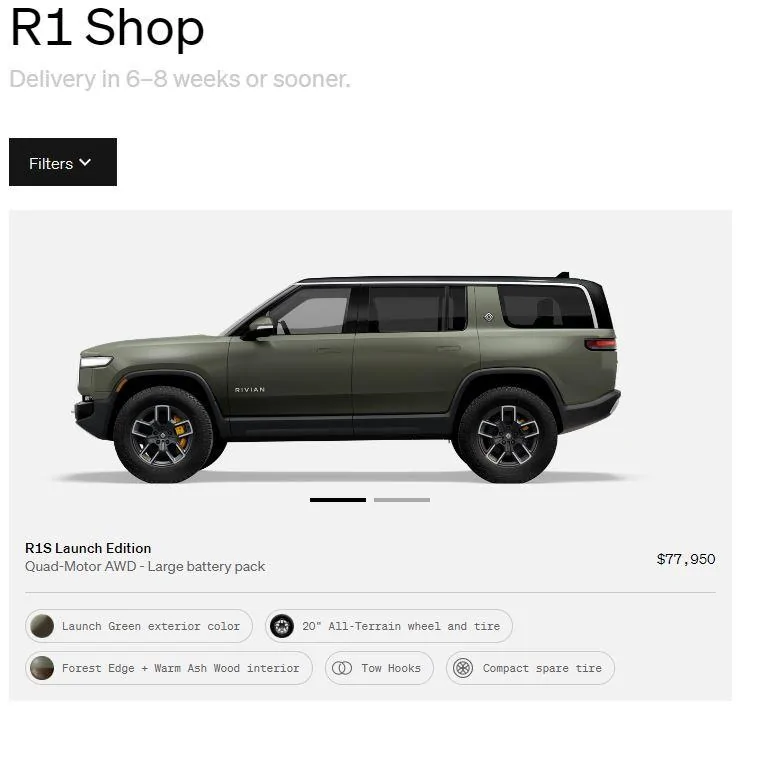 Rivian R1T R1S R1S Shop access live with lots of inventory! R1S