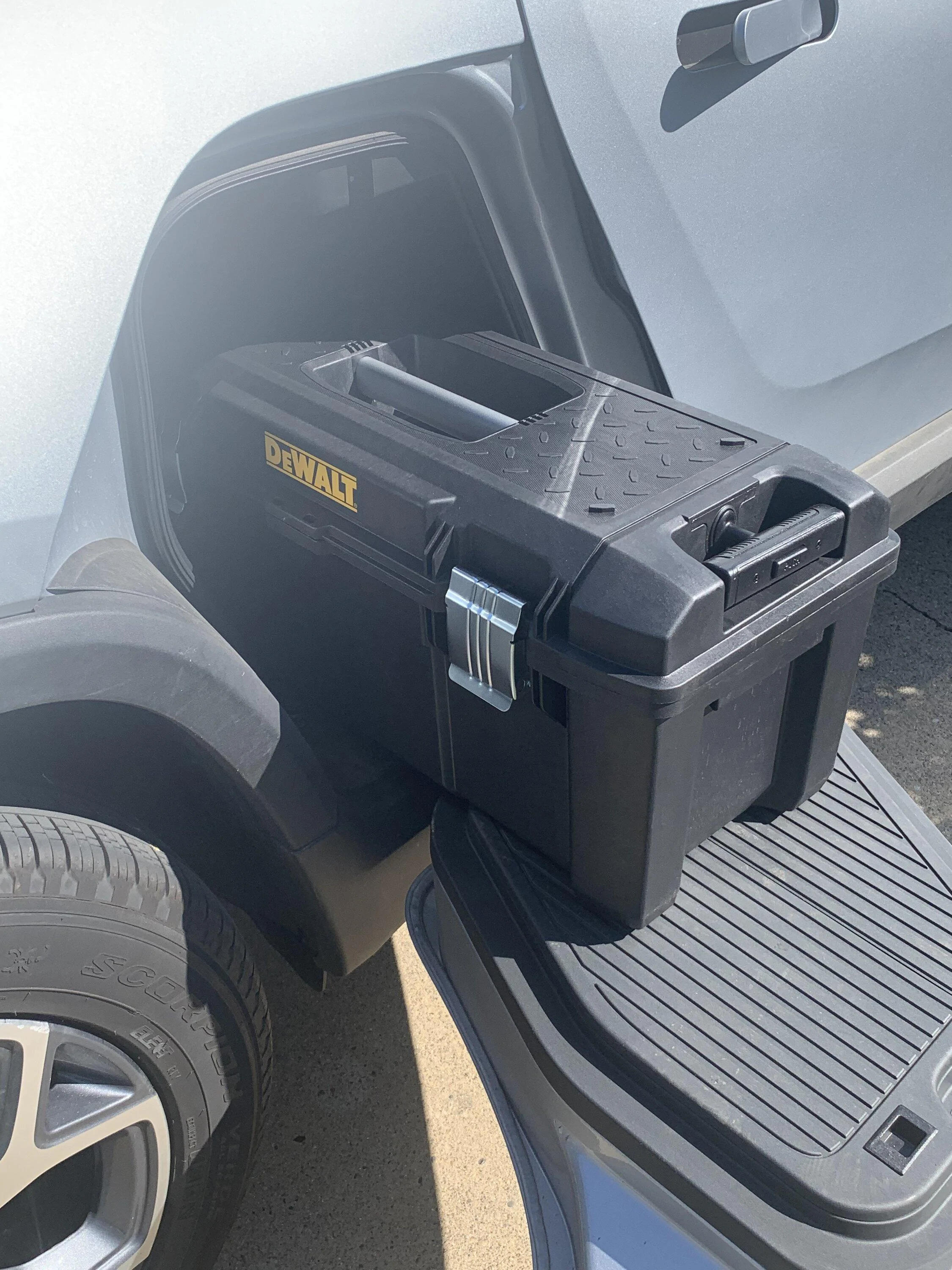Rivian R1T R1S DeWALT 28” Tool Box fits in Gear Tunnel F59D2600-DC9F-47BB-8F6B-2CDBEA9E46D2