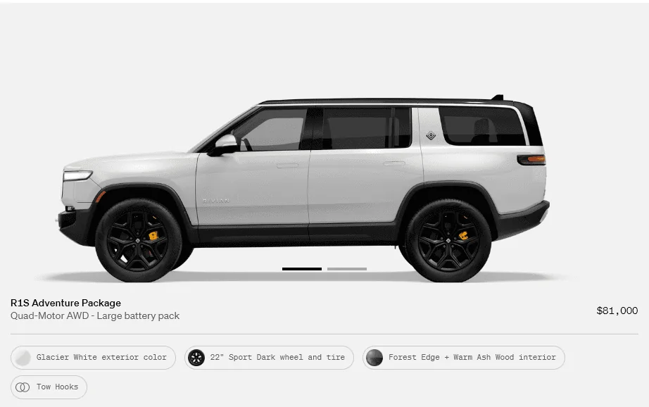 Rivian R1T R1S R1S Shop access live with lots of inventory! 1680289659947