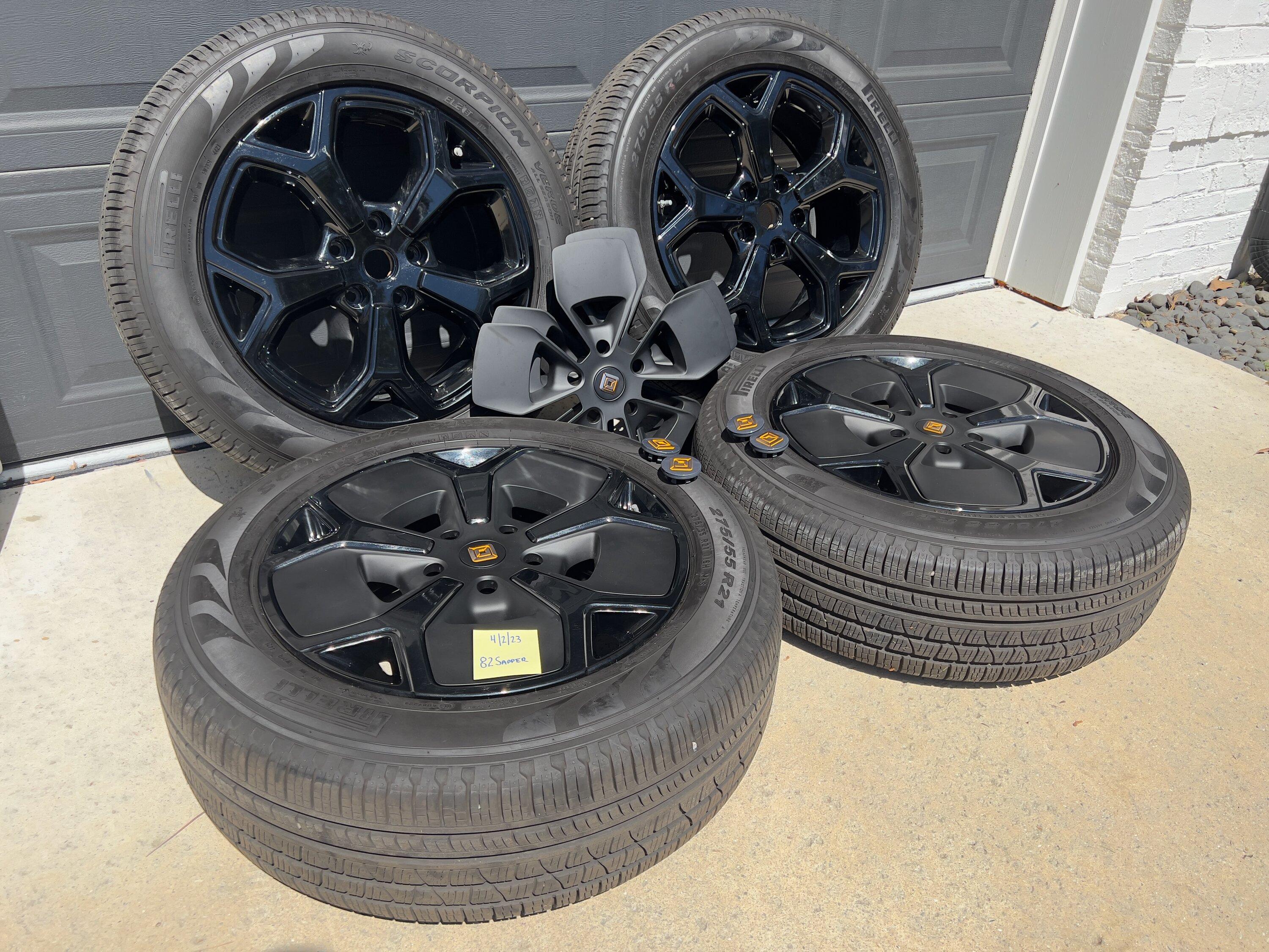 Rivian R1T R1S LOWERED PRICE Selling 21" Road Wheels (Blacked), Tires (1,913mi), Aero Covers & Center Caps Rivian Wheels 1