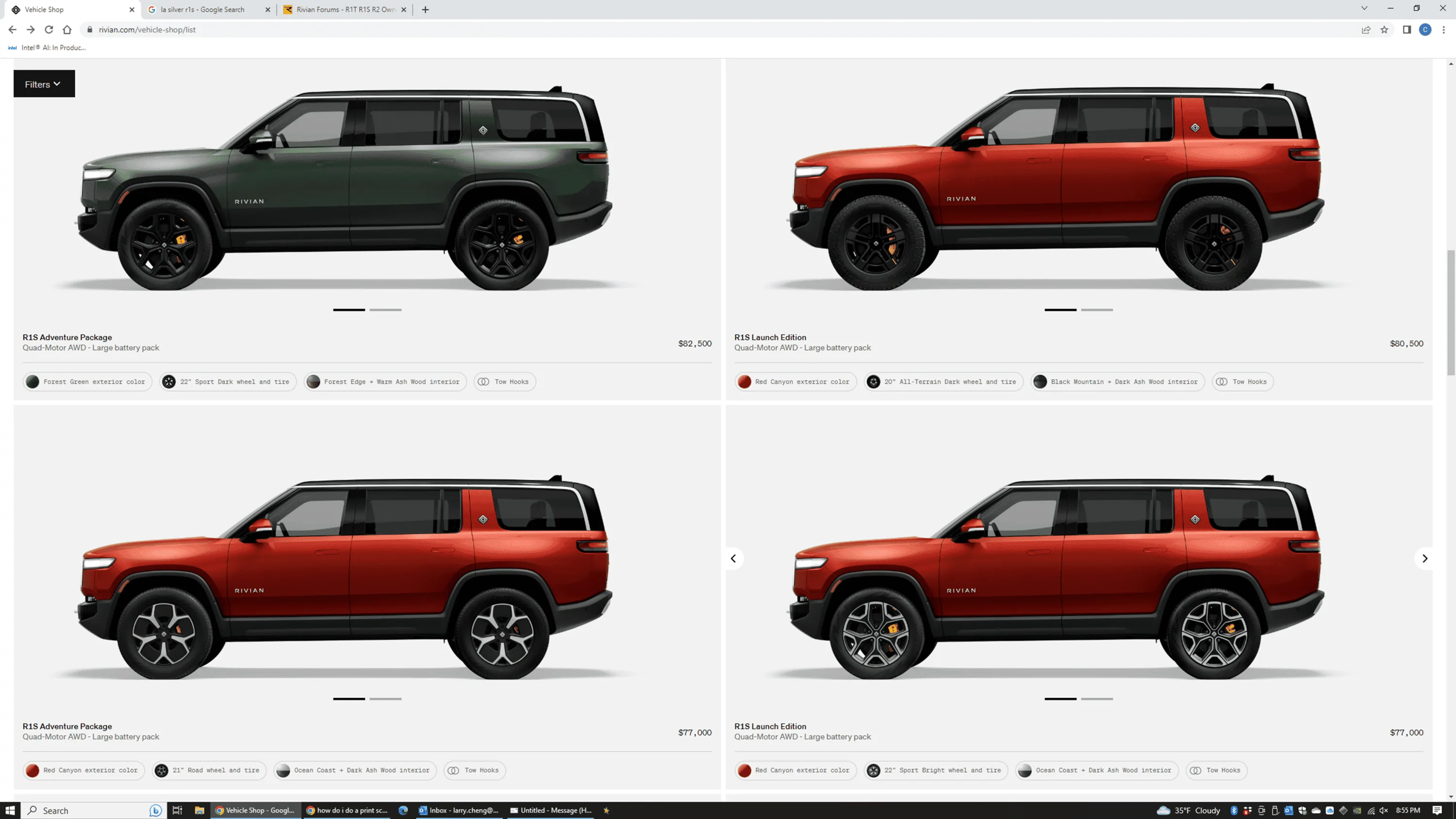 Rivian R1T R1S R1S Shop access live with lots of inventory! 1680580735848