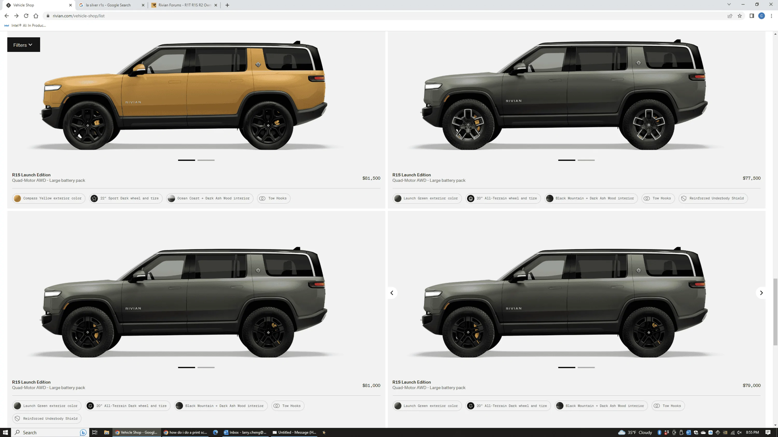Rivian R1T R1S R1S Shop access live with lots of inventory! 1680580762426