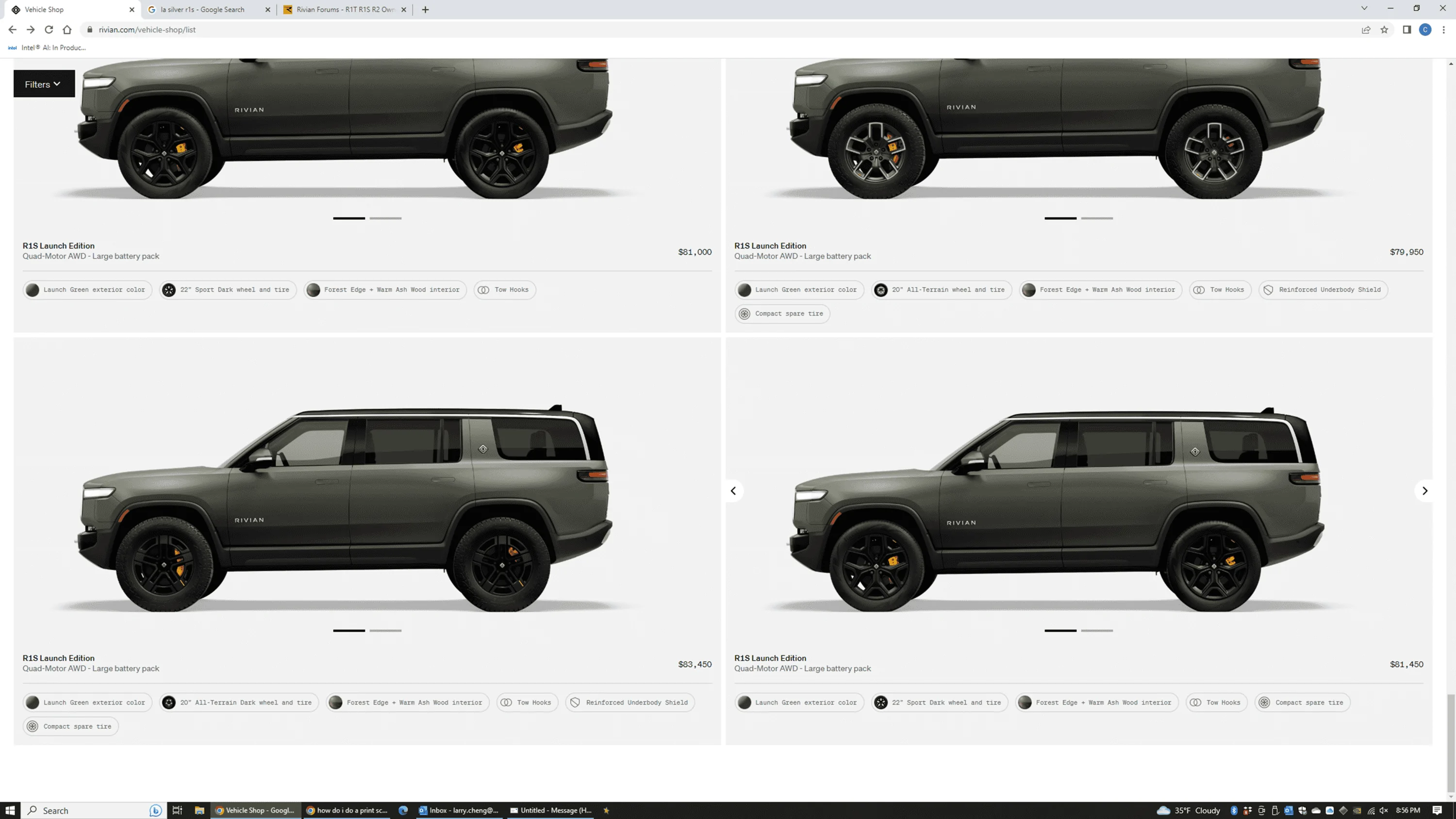 Rivian R1T R1S R1S Shop access live with lots of inventory! 1680580801831