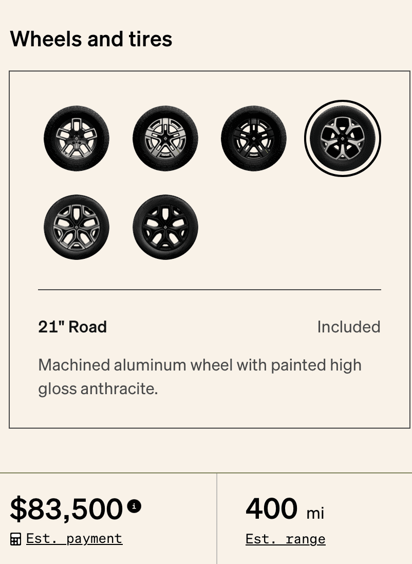 Rivian R1T R1S R1T Max Pack + Dual Motor range update from Rivian: 335, 360 and 400 miles range 1680757774113