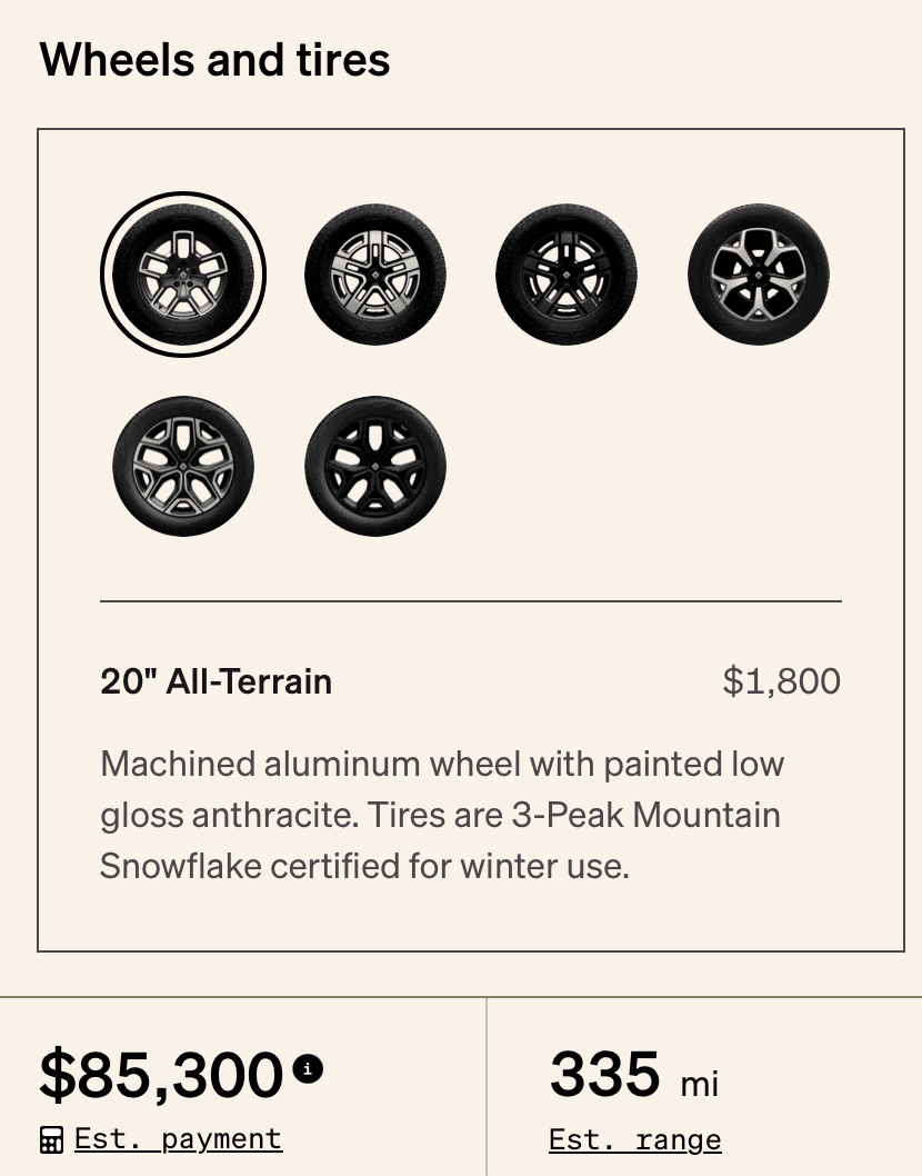 Rivian R1T R1S R1T Max Pack + Dual Motor range update from Rivian: 335, 360 and 400 miles range 1680757795679