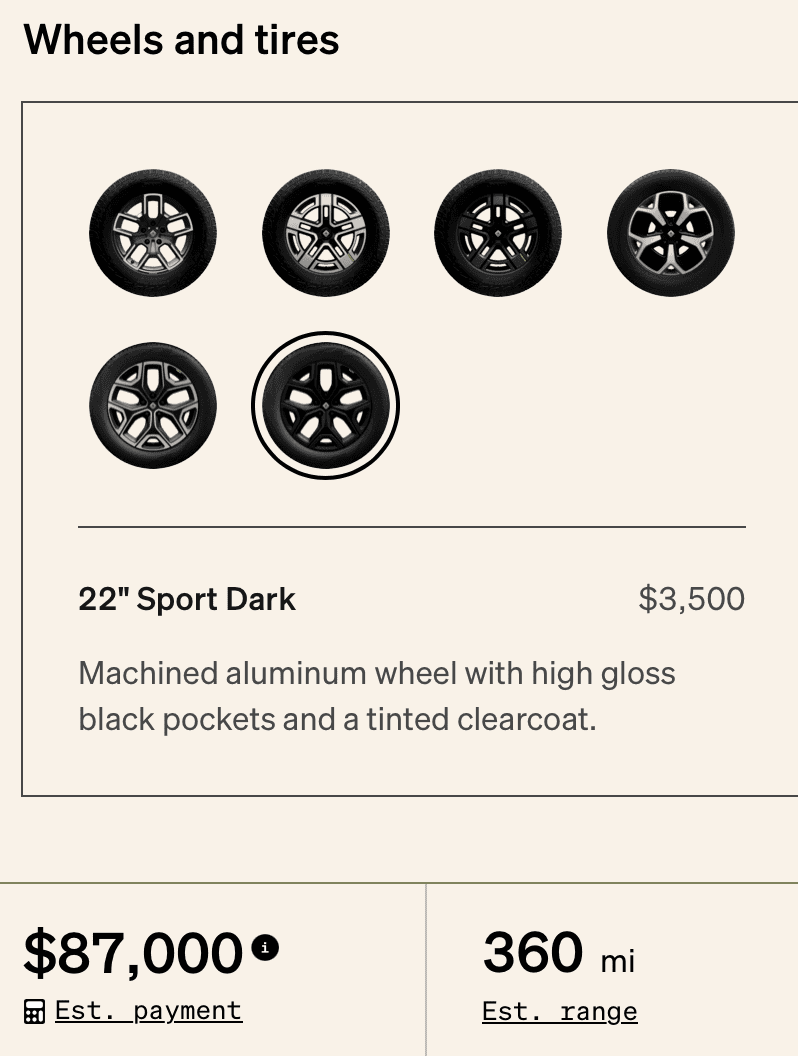 Rivian R1T R1S R1T Max Pack + Dual Motor range update from Rivian: 335, 360 and 400 miles range 1680757821405