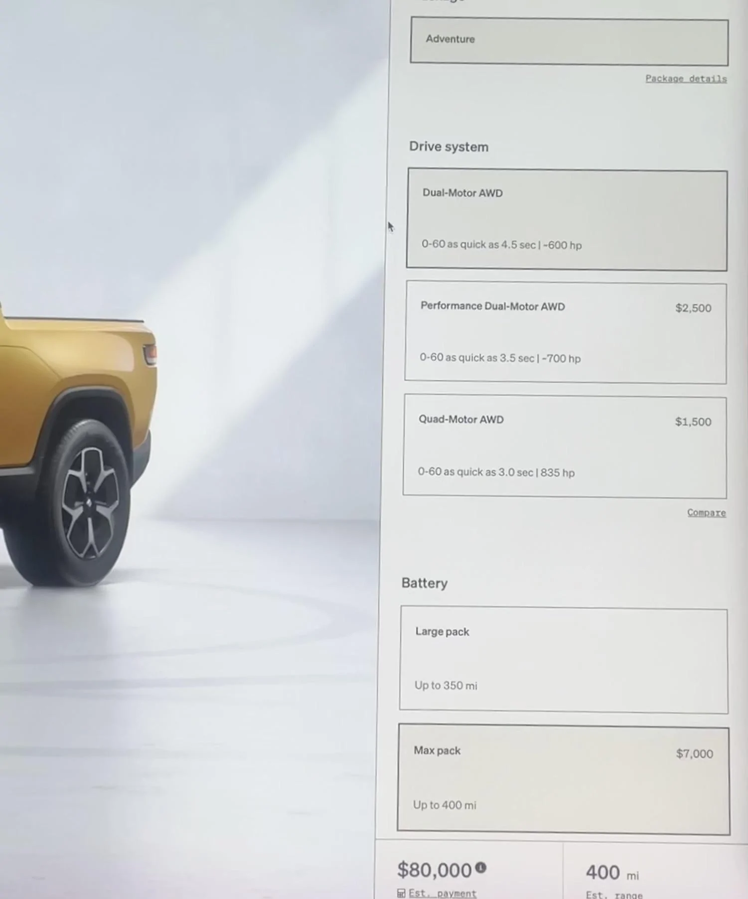 Rivian R1T R1S R1T Max Pack + Dual Motor range update from Rivian: 335, 360 and 400 miles range IMG_7008 2