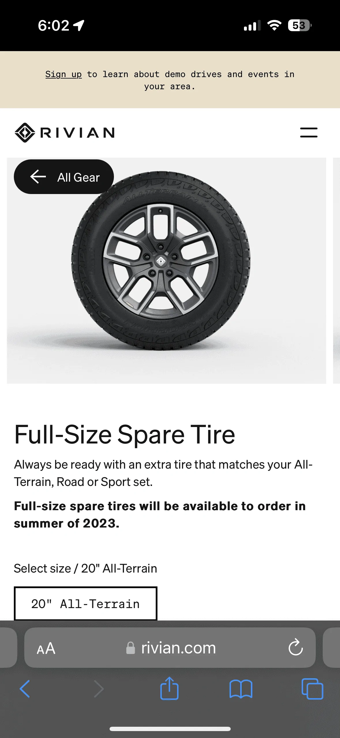 Rivian R1T R1S Full-Size Spare Tire listed in Rivian Gear Shop! FA189346-AE89-4E5A-894A-21FE0F634897