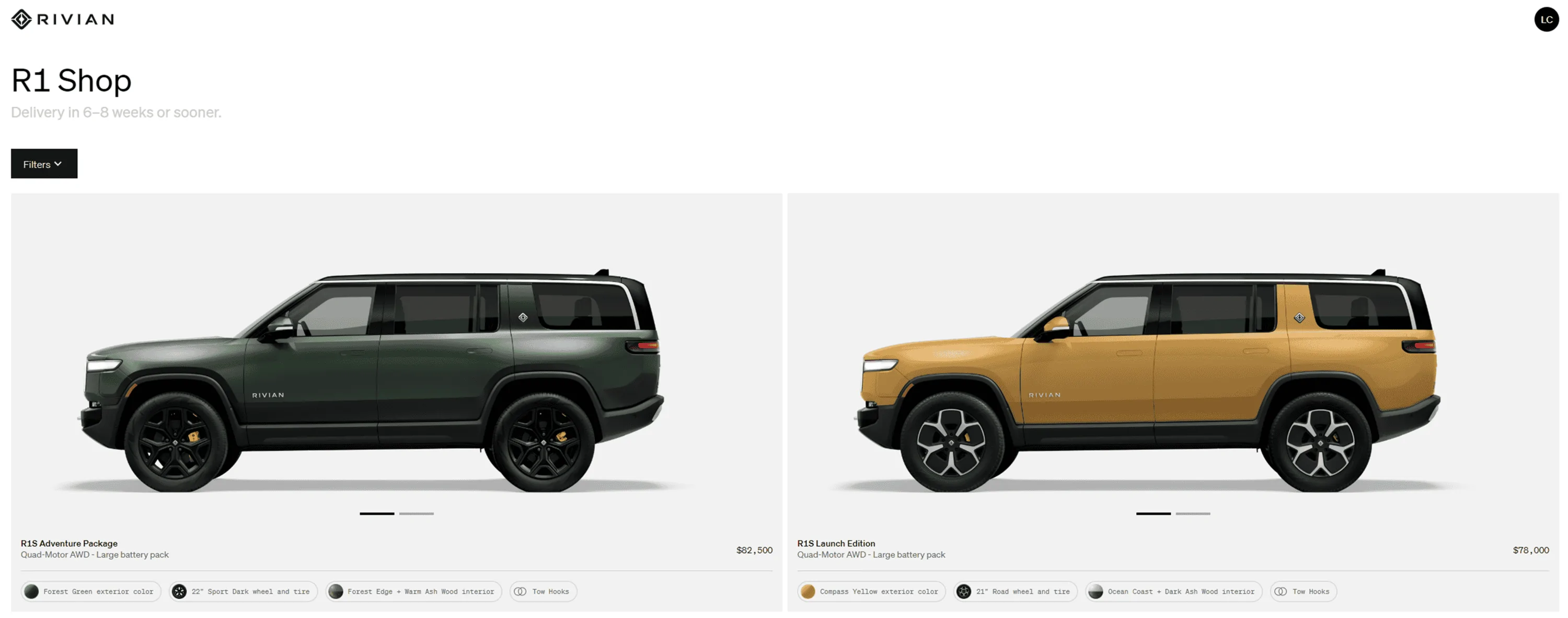 Rivian R1T R1S R1S Shop access live with lots of inventory! 1680899199769