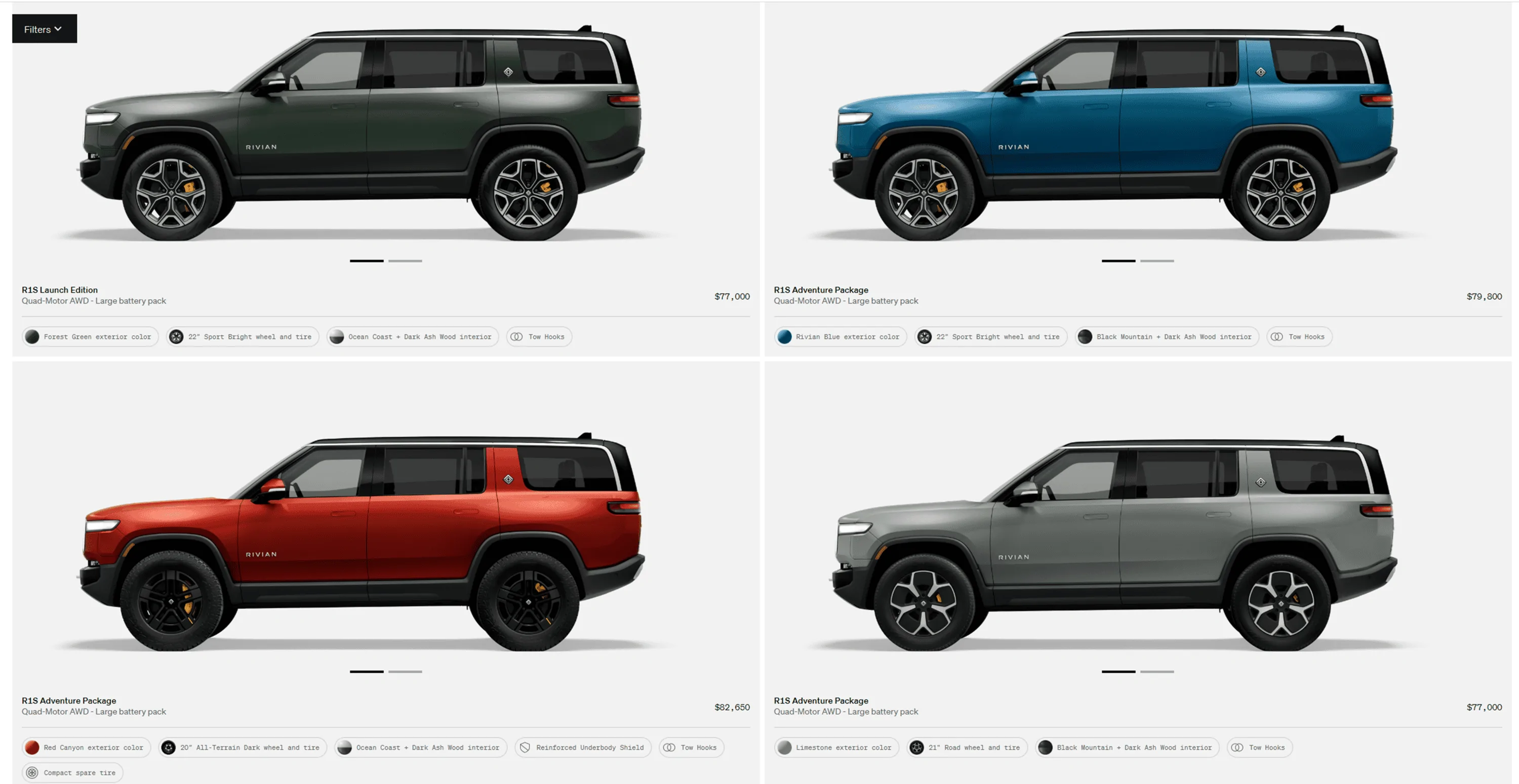 Rivian R1T R1S R1S Shop access live with lots of inventory! 1681010763809