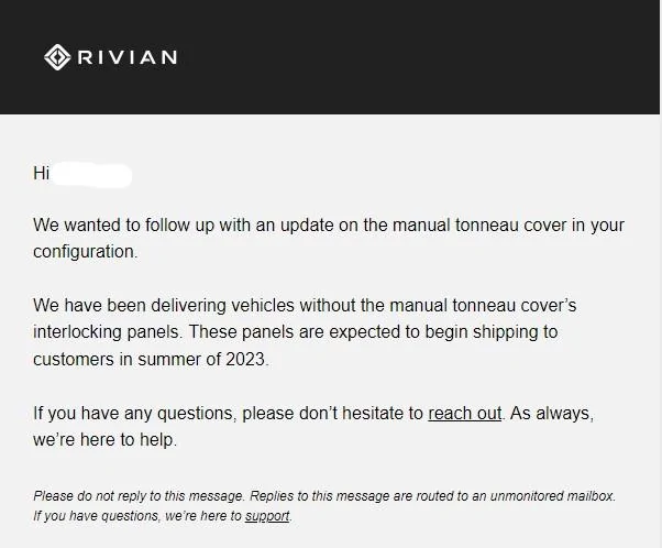 Rivian R1T R1S Manual Tonneau Cover Update From Rivian 4/10/23 -- Shipping Summer 2023 1681153693882