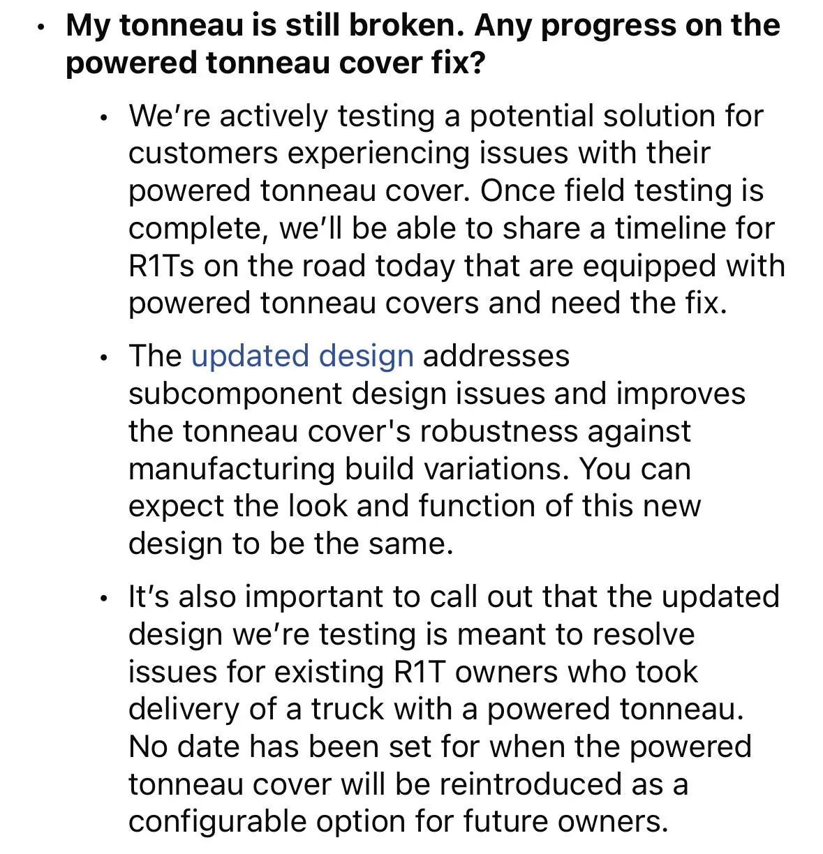 Rivian R1T R1S Any updates on the automatic tonneau cover coming back? C8CF72A7-27E0-4DB8-A70D-3A61FBA304A4