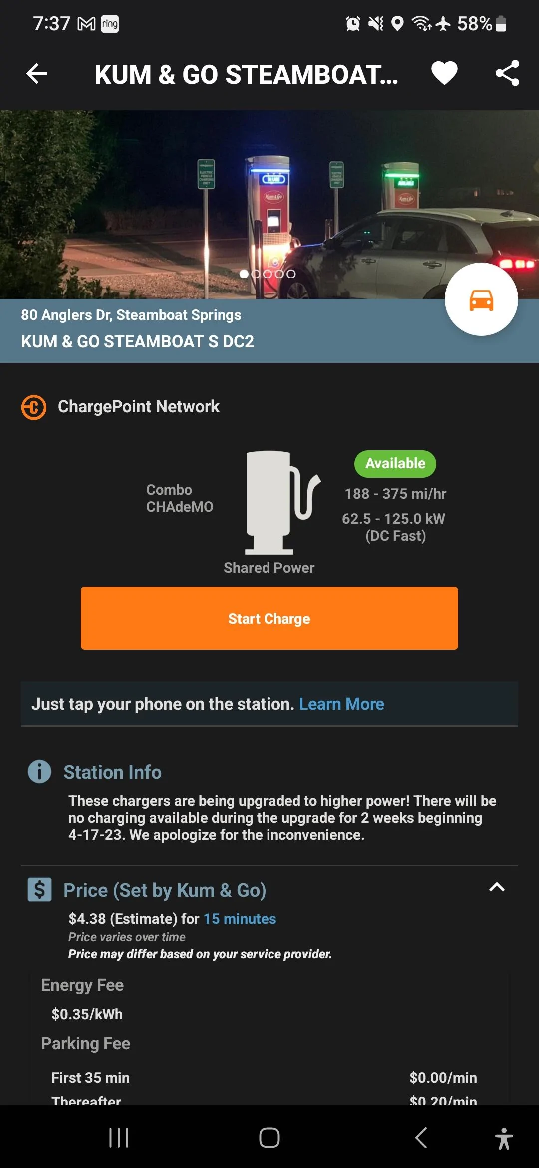 Rivian R1T R1S CO Steamboat chargepoint dcfc upgrade! Screenshot_20230411_193734_ChargePoint