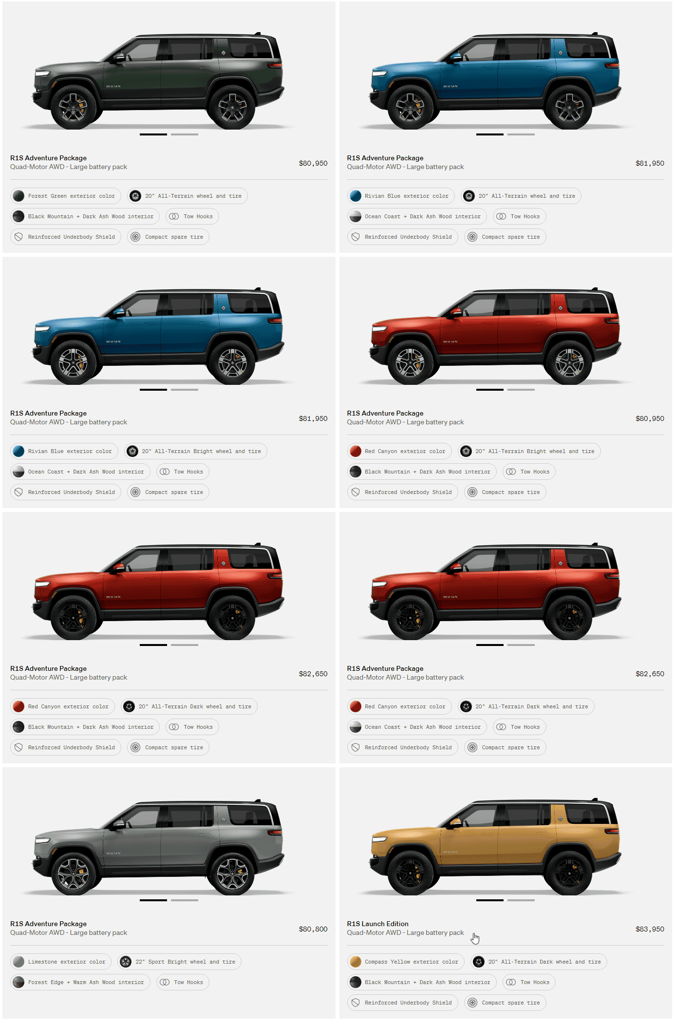 Rivian R1T R1S R1S Shop access live with lots of inventory! 1681414377294