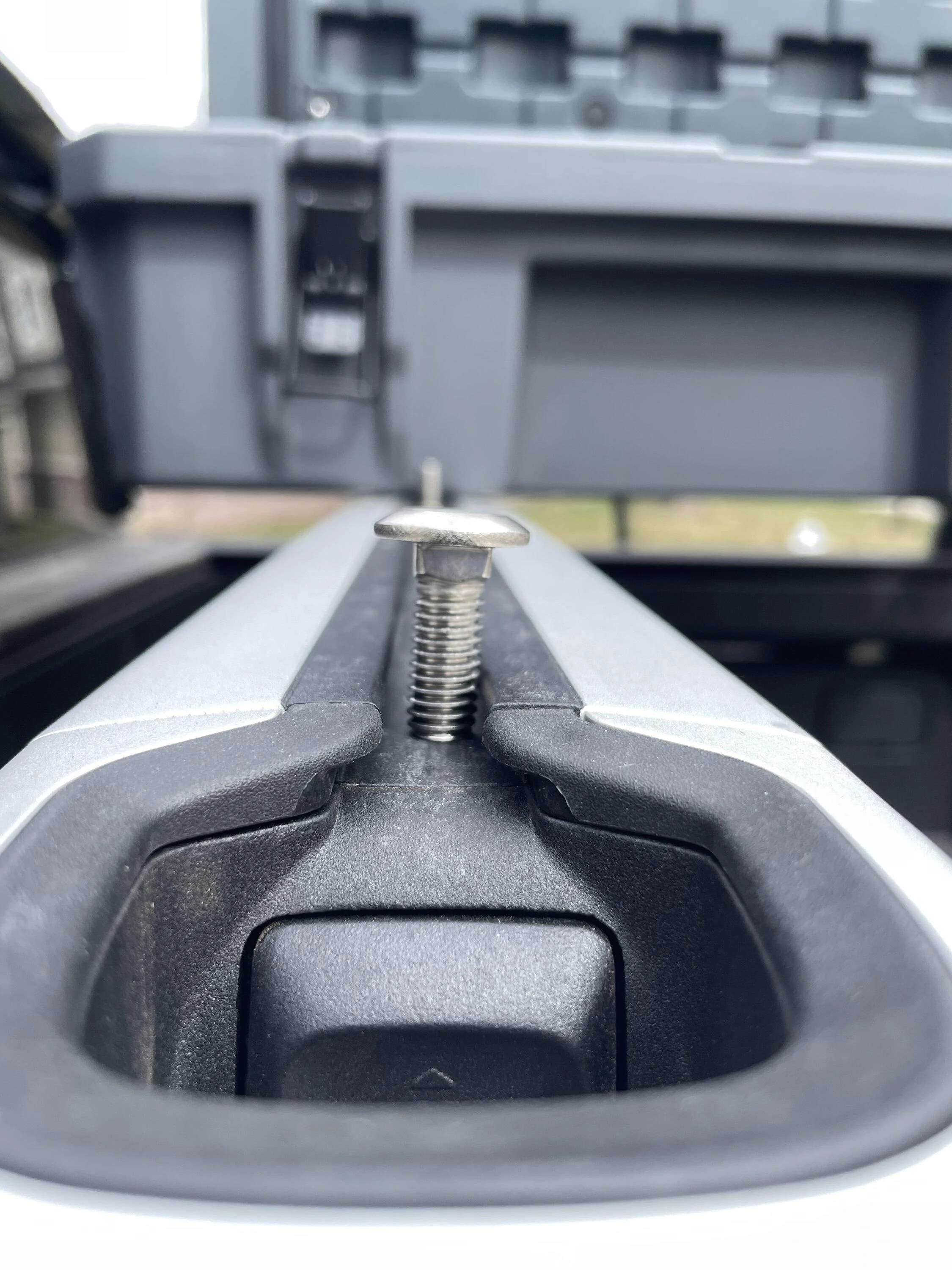 Rivian R1T R1S Roam Adventure Box 95L install on Crossbars on R1T (a quick DIY w. photos) IMG_2258