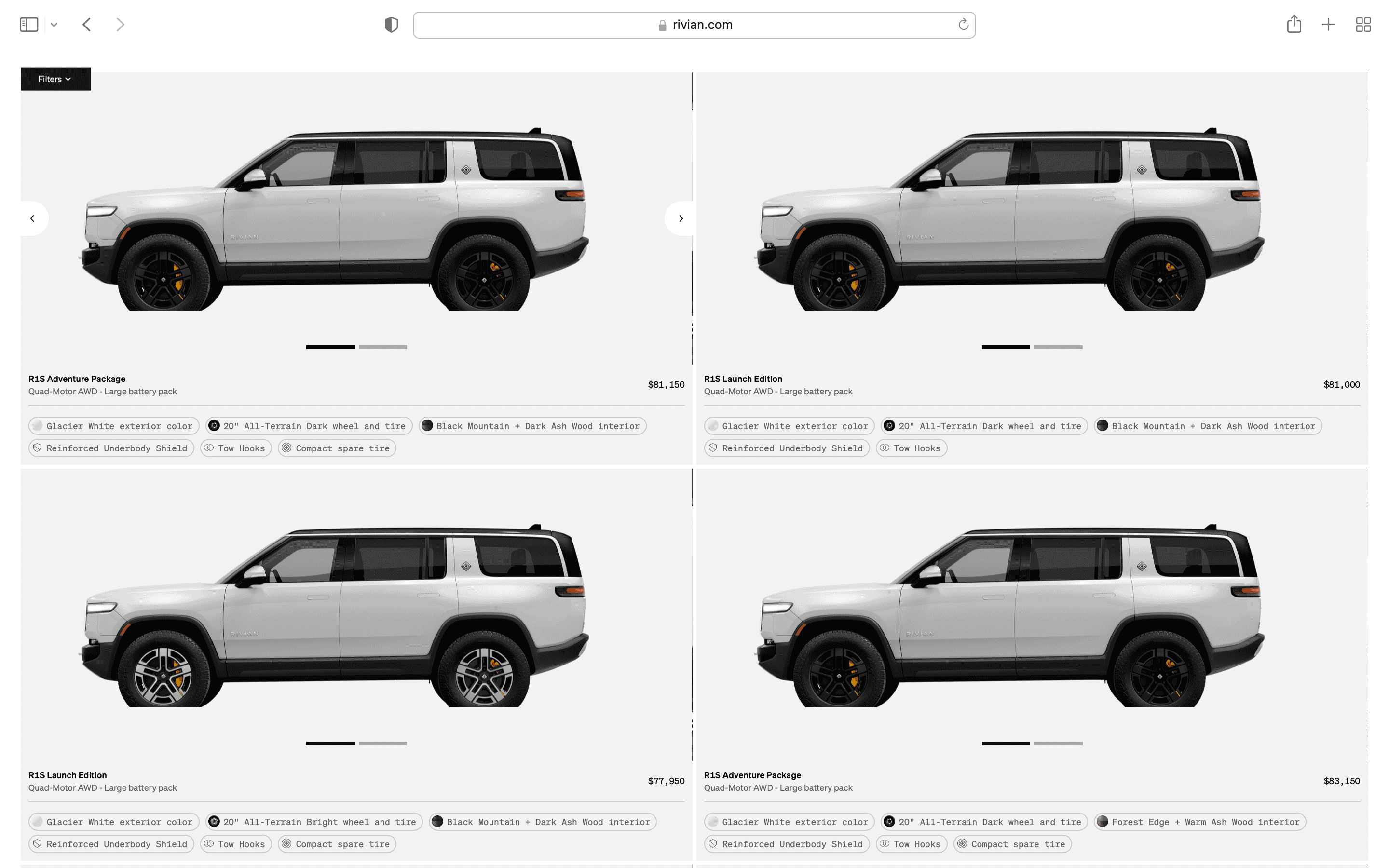 Rivian R1T R1S R1S Shop access live with lots of inventory! Screen Shot 2023-04-19 at 7.54.55 PM