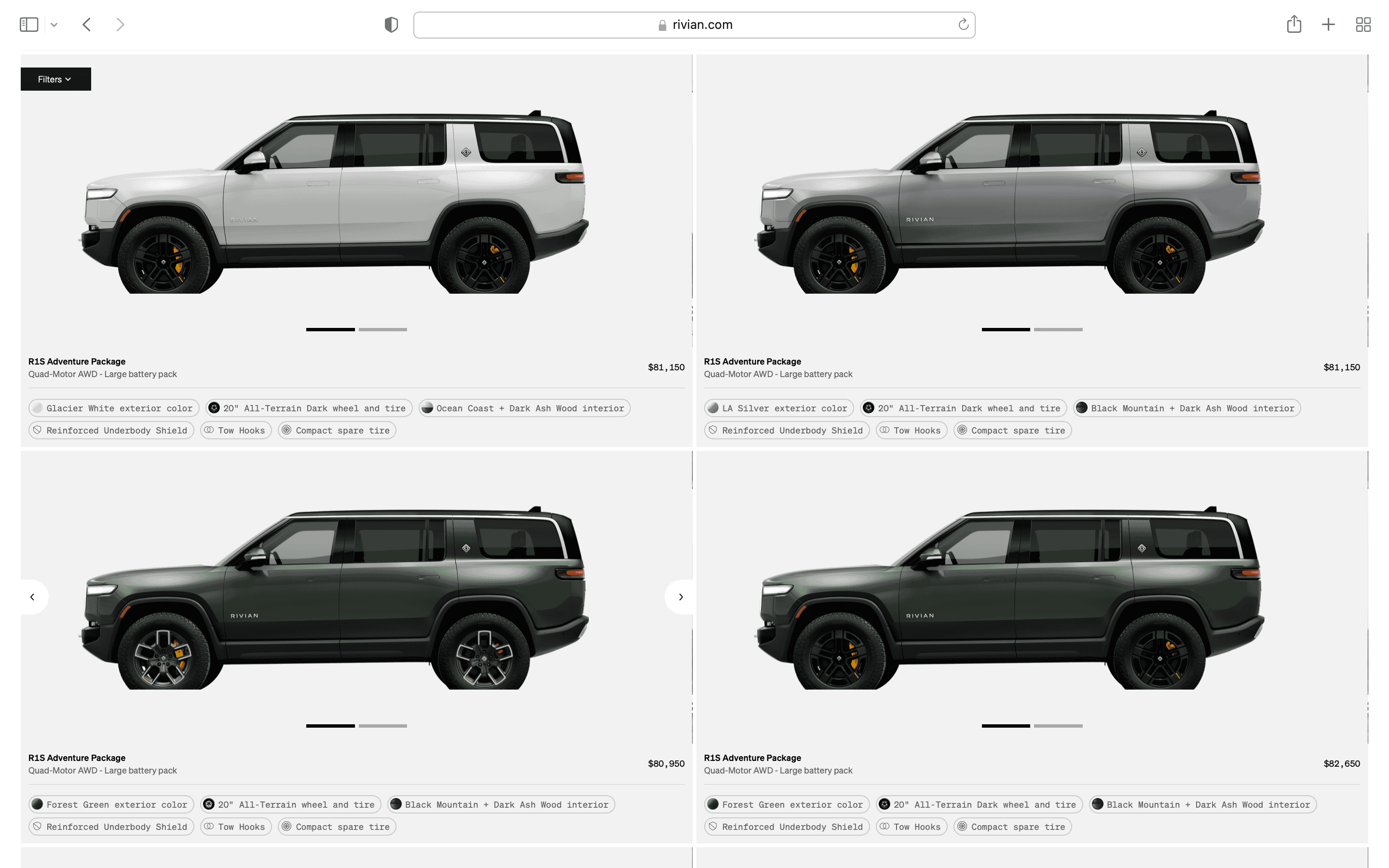 Rivian R1T R1S R1S Shop access live with lots of inventory! Screen Shot 2023-04-19 at 7.55.03 PM