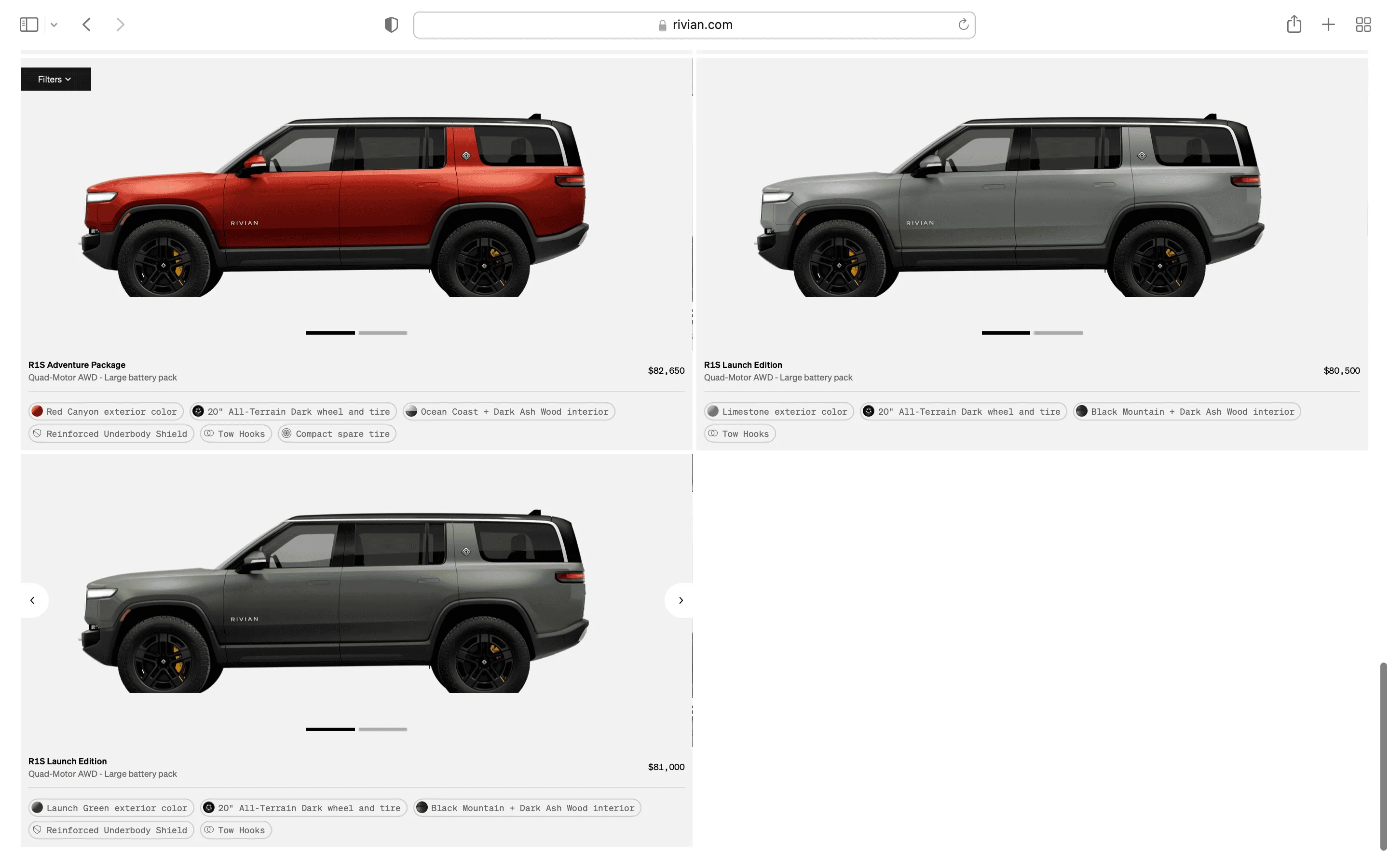 Rivian R1T R1S R1S Shop access live with lots of inventory! Screen Shot 2023-04-19 at 7.55.20 PM