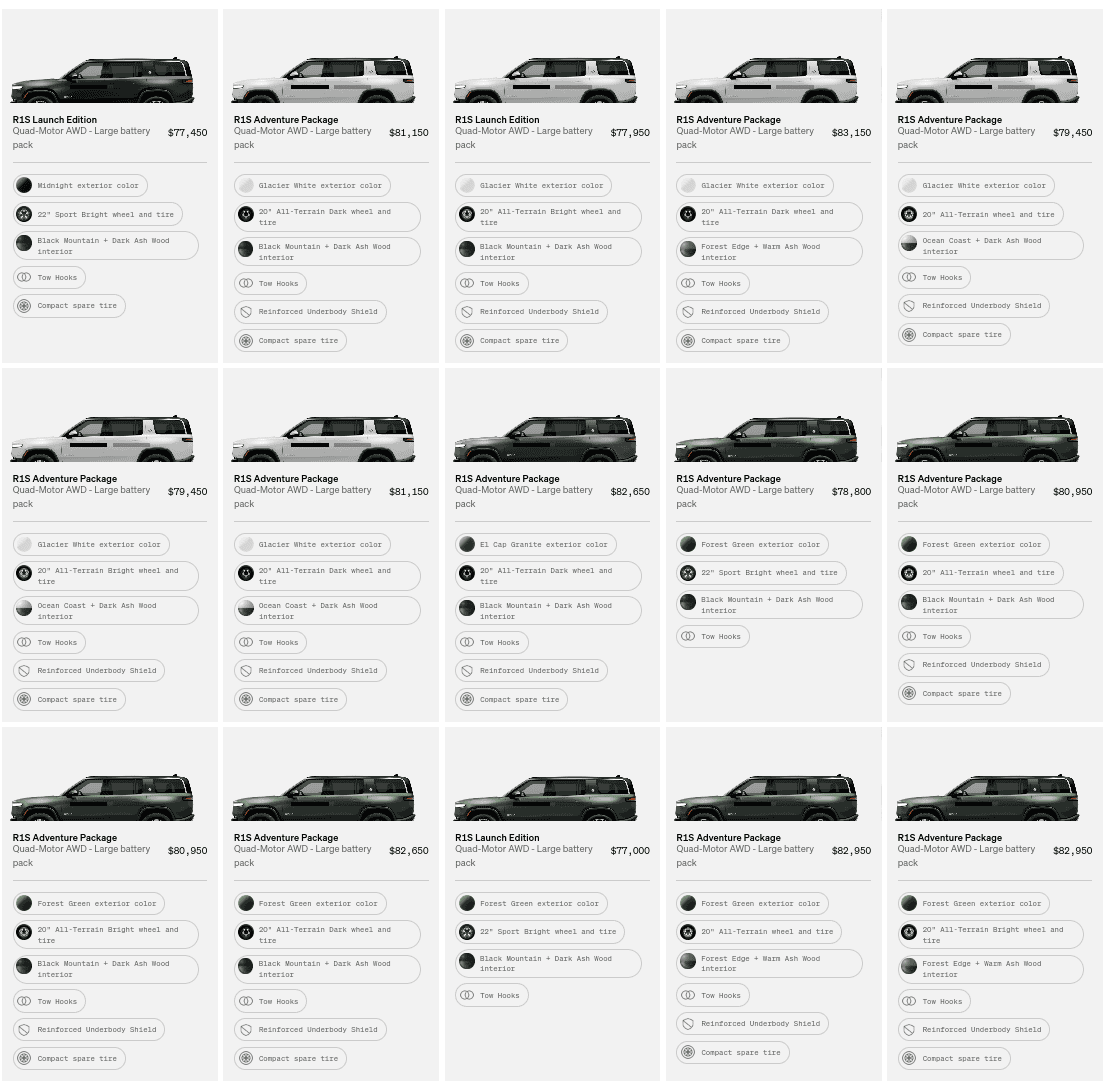 Rivian R1T R1S R1S Shop access live with lots of inventory! 1682168354954