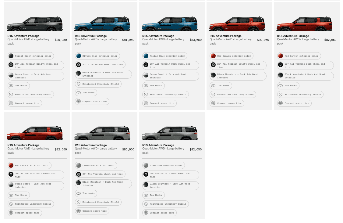 Rivian R1T R1S R1S Shop access live with lots of inventory! 1682168396091