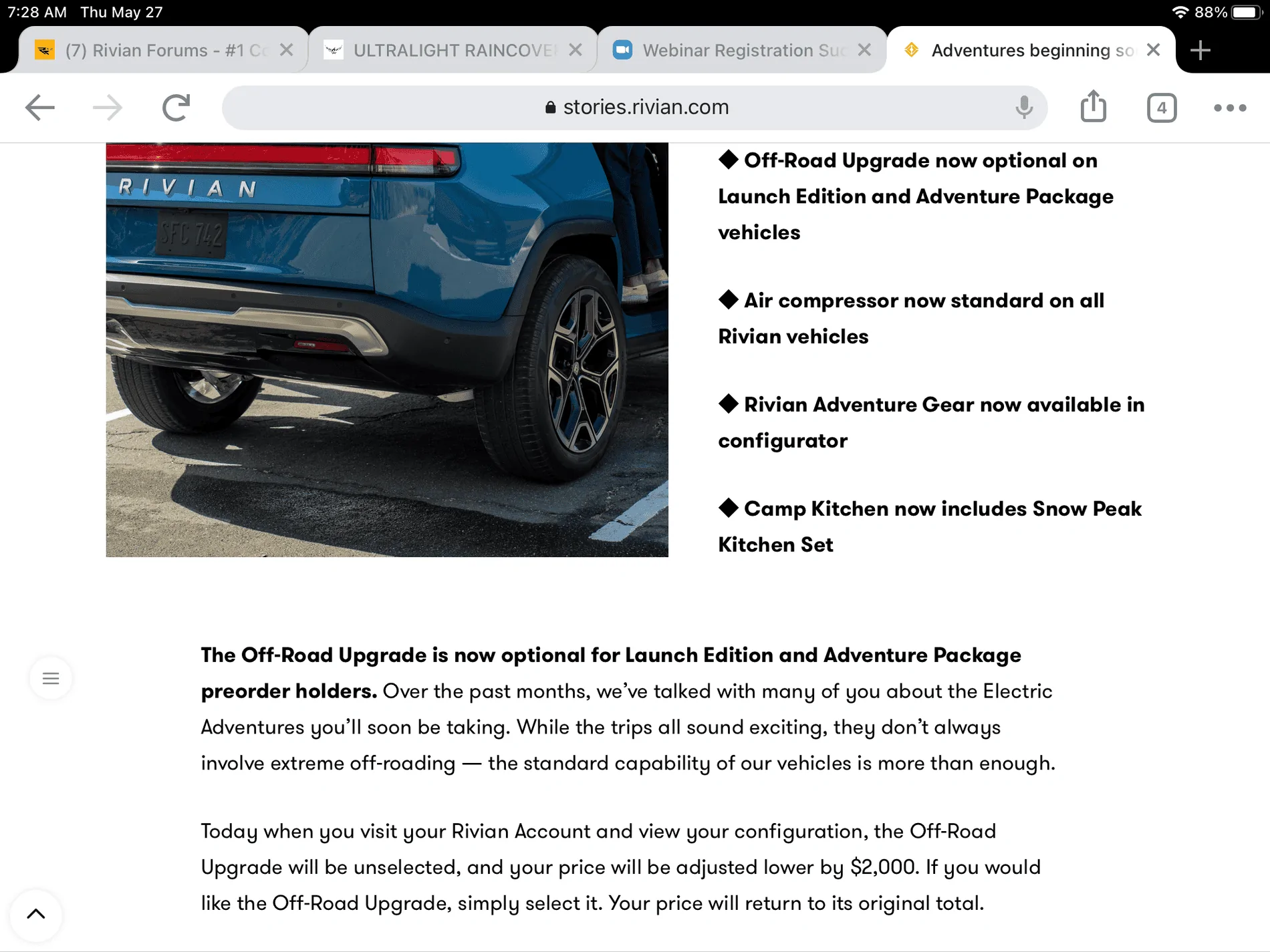 Rivian R1T R1S Off Road Package now optional for Launch Edition (lowers price by $2k) 9FD9ACB4-A4ED-4CCC-934C-4DD4F5F07CD7