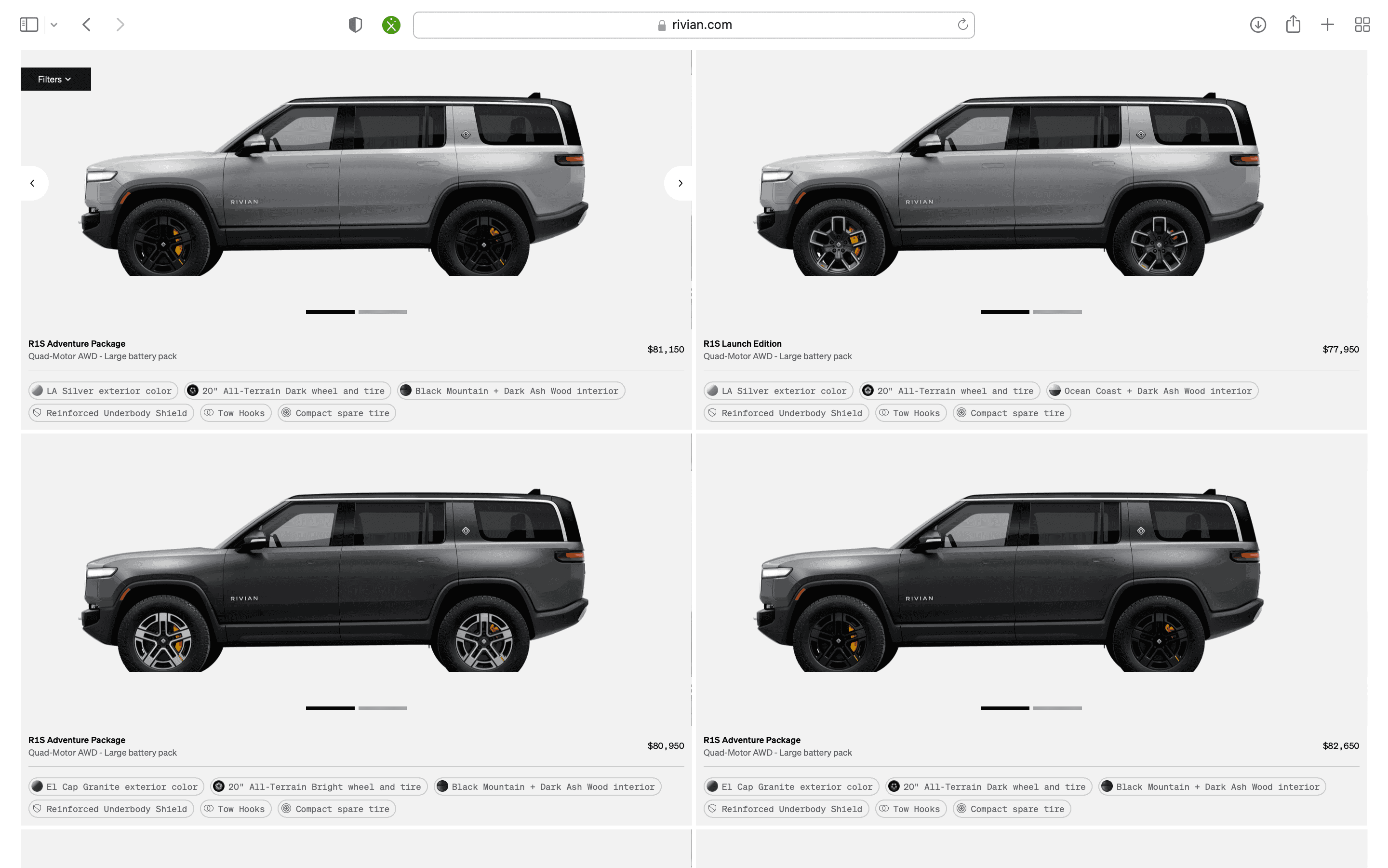 Rivian R1T R1S R1S Shop access live with lots of inventory! Screen Shot 2023-04-24 at 7.16.38 PM