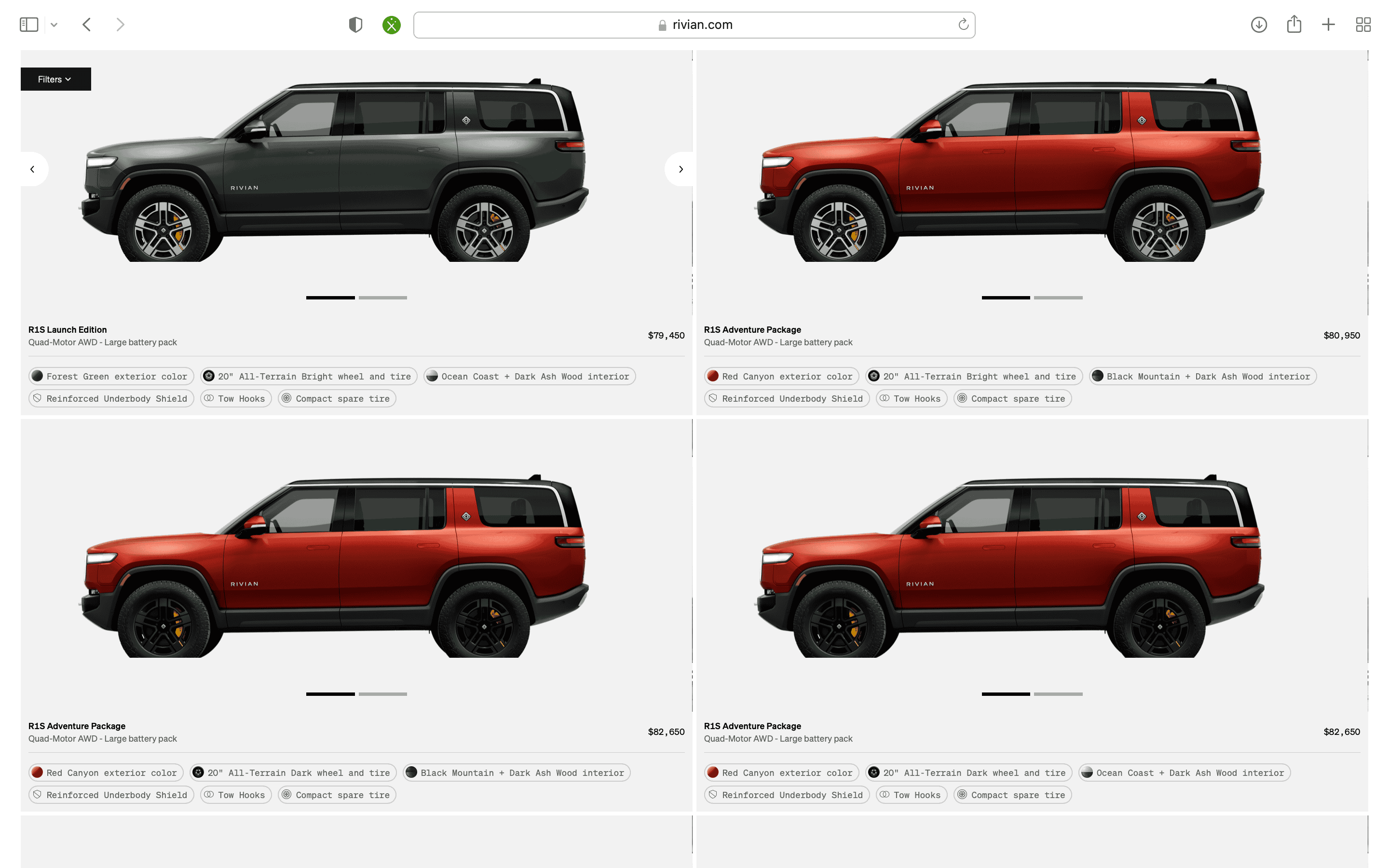Rivian R1T R1S R1S Shop access live with lots of inventory! Screen Shot 2023-04-24 at 7.16.59 PM