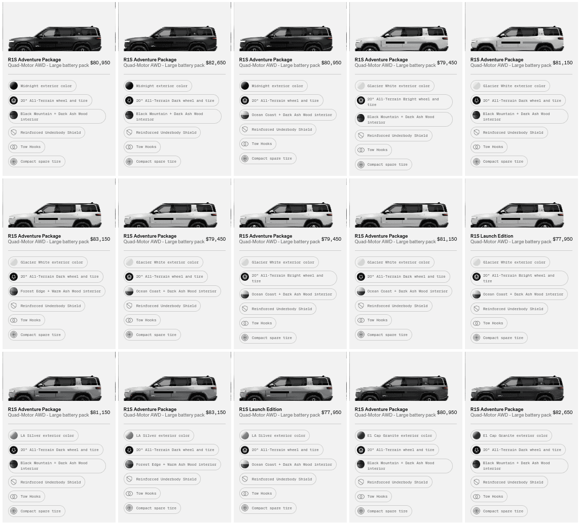 Rivian R1T R1S R1S Shop access live with lots of inventory! 1682434456555
