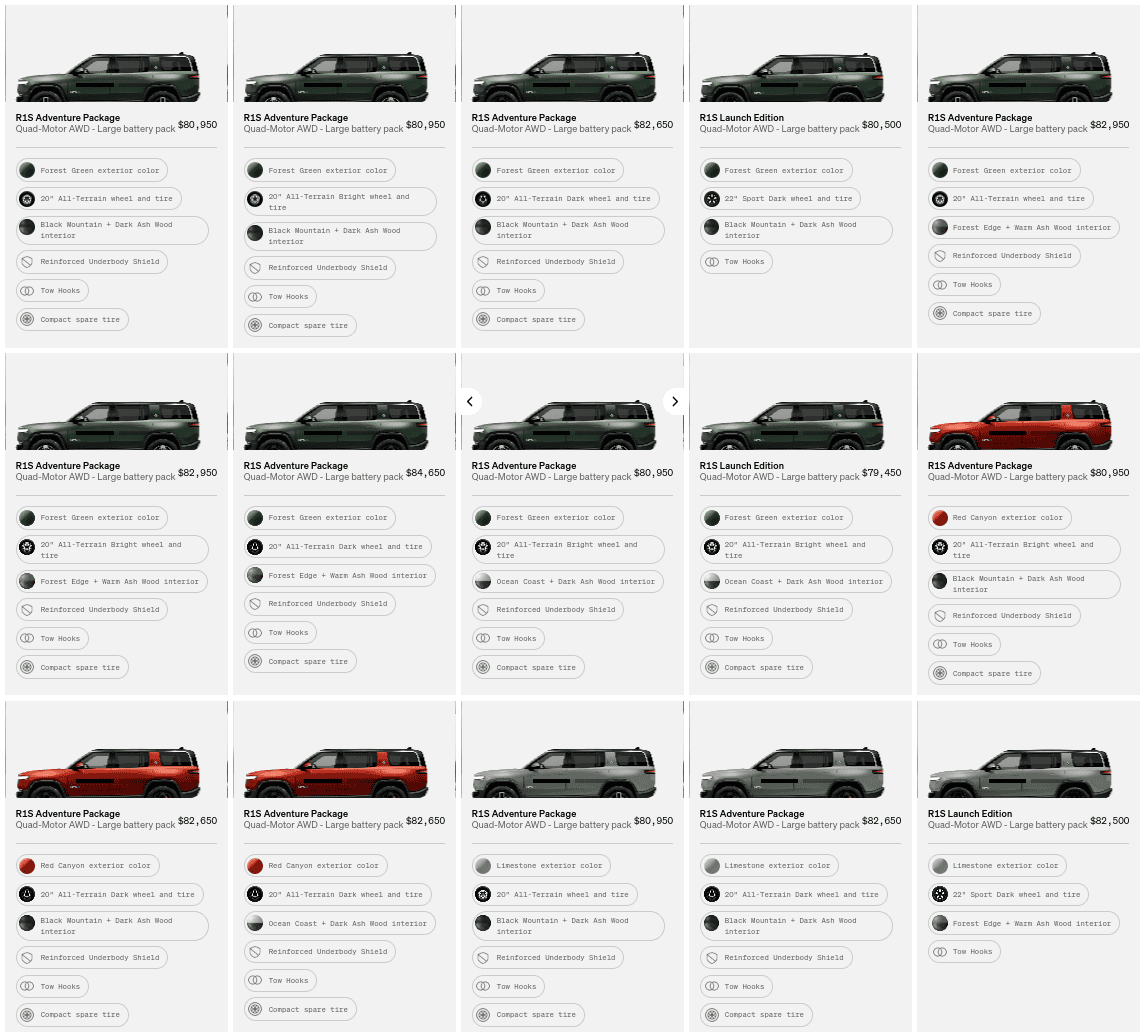 Rivian R1T R1S R1S Shop access live with lots of inventory! 1682434517831