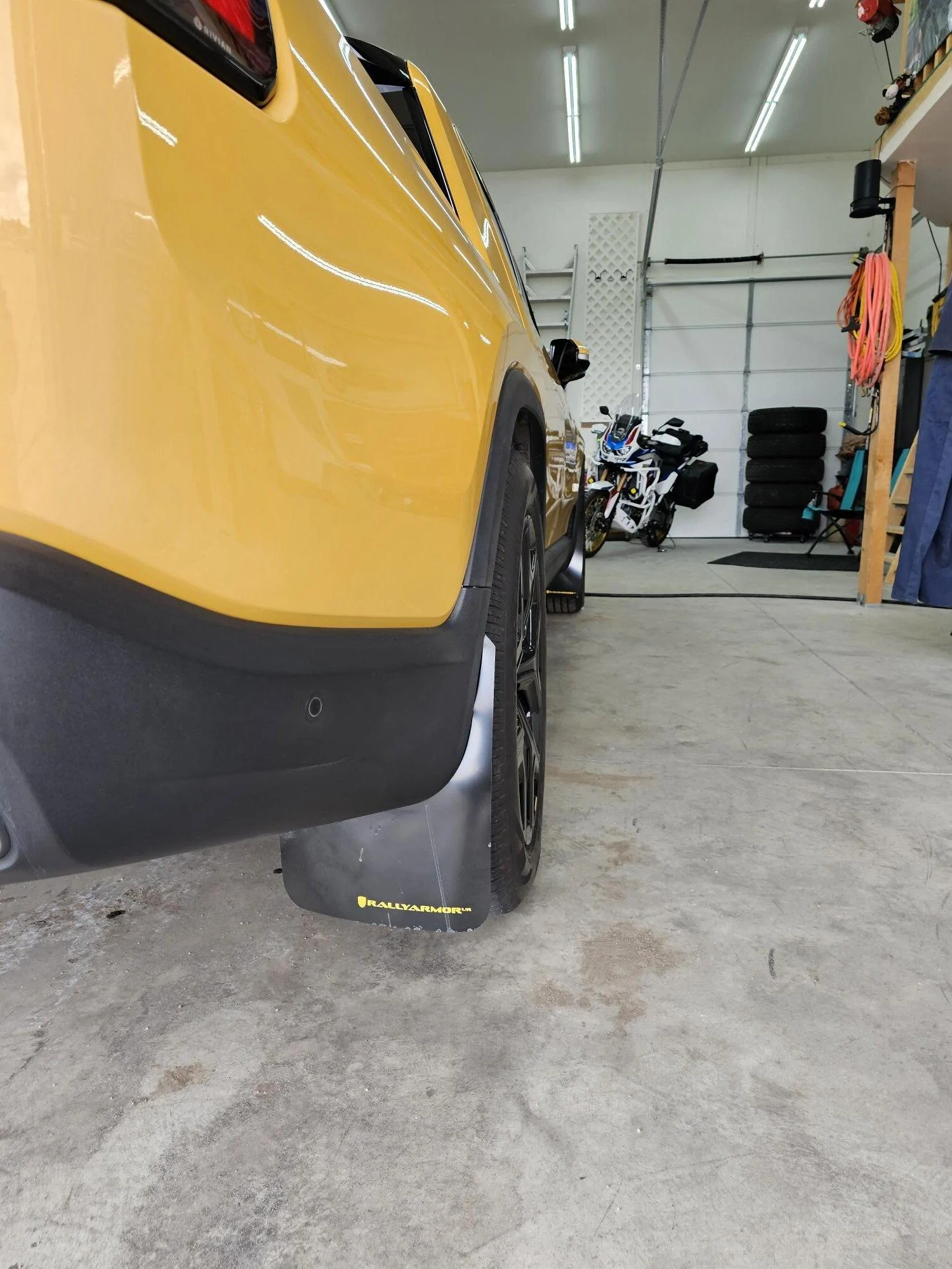 Rivian R1T R1S Rally Armor Mud flaps installed Rally Armor Pass Sid