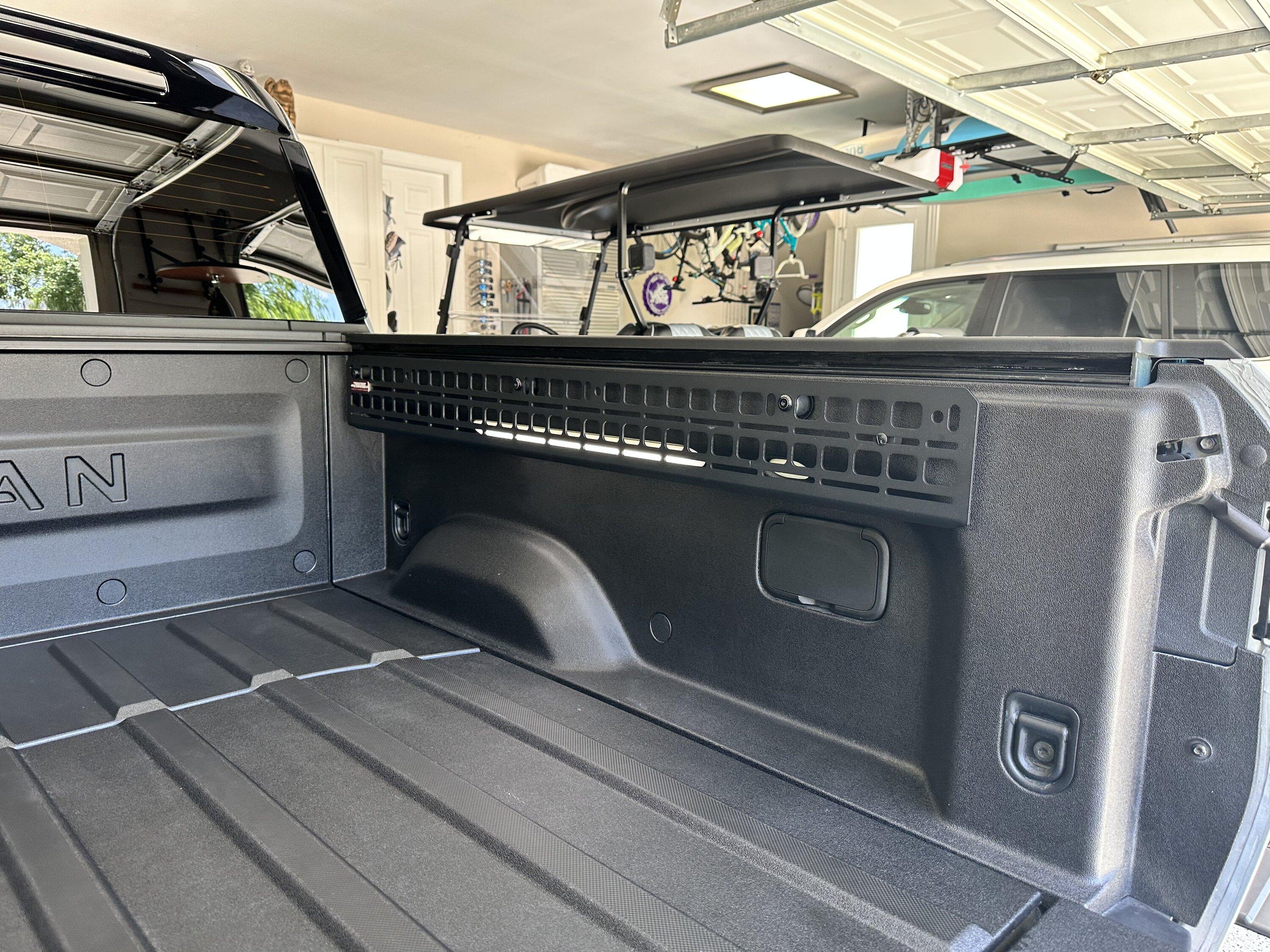 Rivian R1T R1S Builtright Bedside Molle Panel Kit installed in R1T bed IMG_2655
