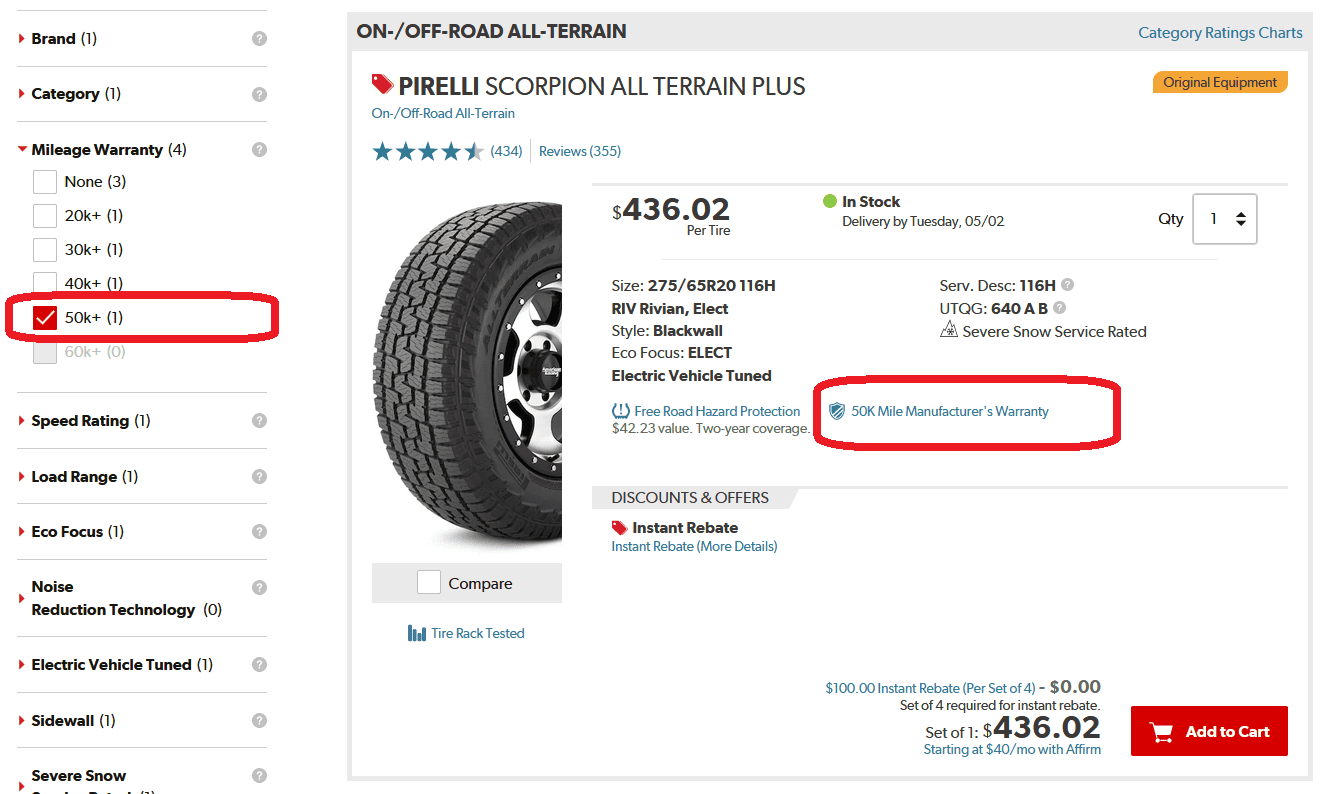 Rivian R1T R1S Tire wear using Conserve Mode after ~ 6000 miles 1682906606666