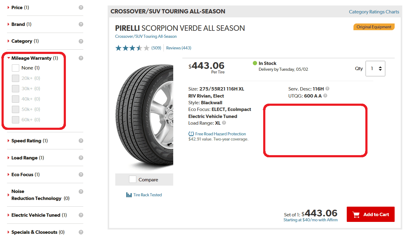 Rivian R1T R1S Tire wear using Conserve Mode after ~ 6000 miles 1682906746673