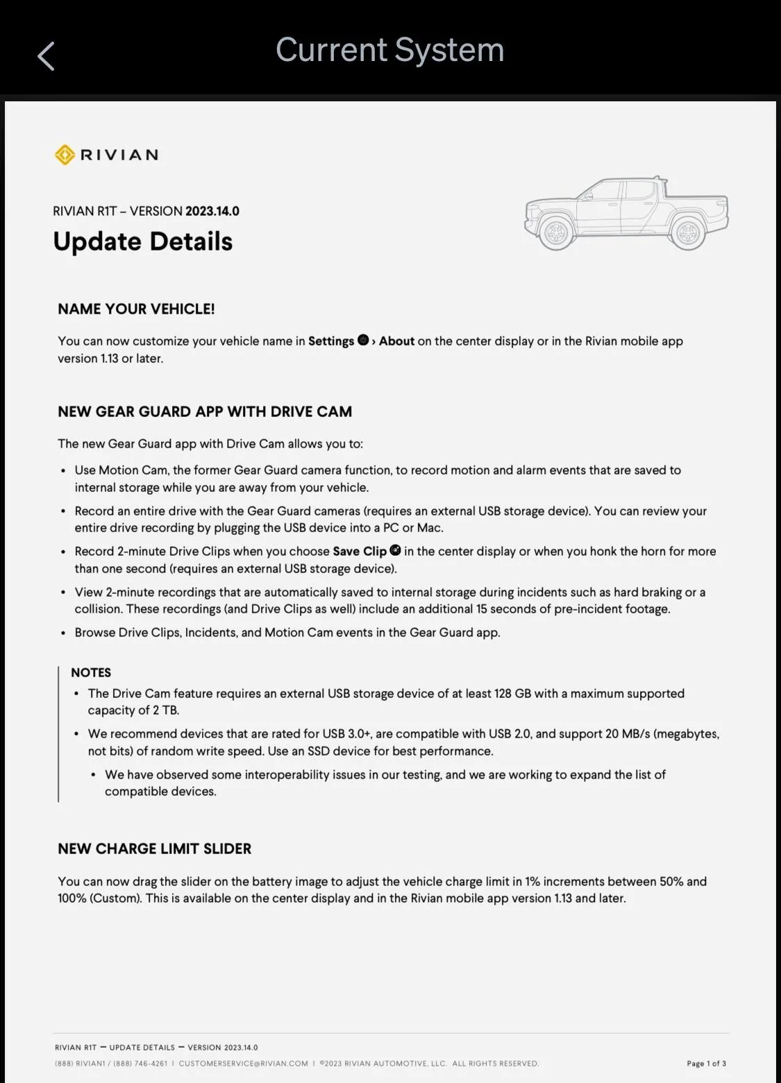 Rivian R1T R1S 2023.14.0 Software update released IMG_1392