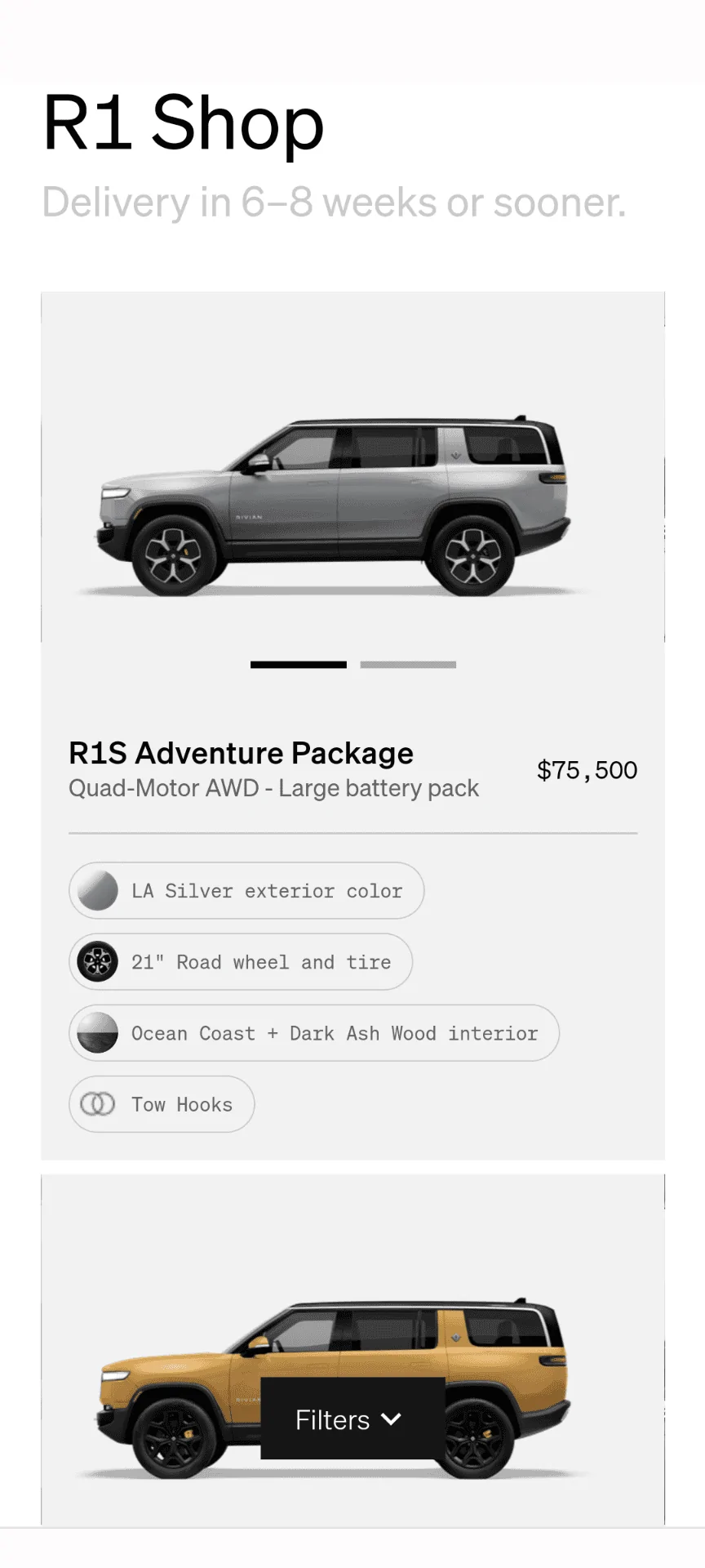 Rivian R1T R1S R1S Shop access live with lots of inventory! Screenshot_20230503-143141