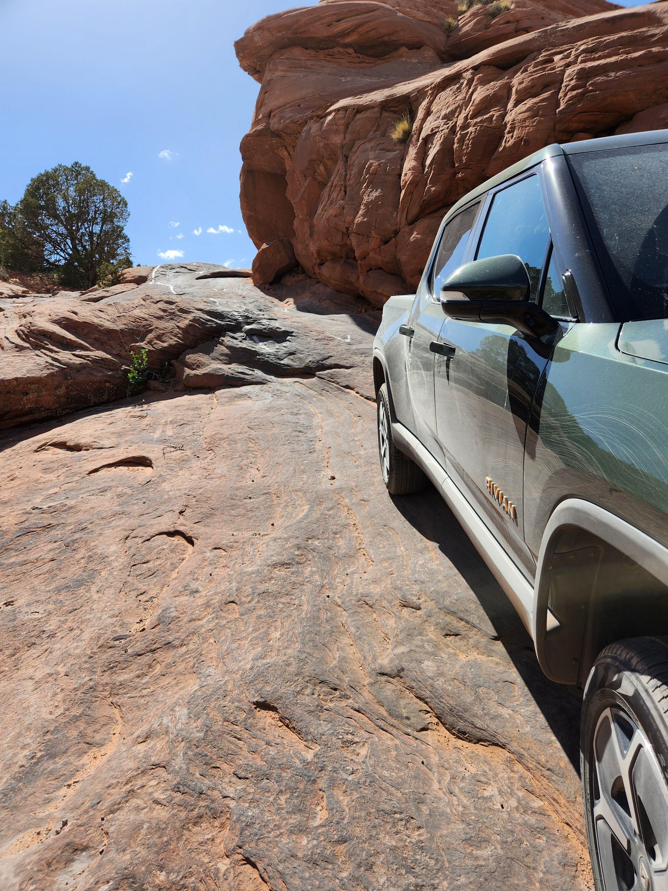 Rivian R1T R1S Moab Rock Crawl - Hell's Revenge & Fins 'n Things with R1T (during Bronco Safari) 20230504_154847