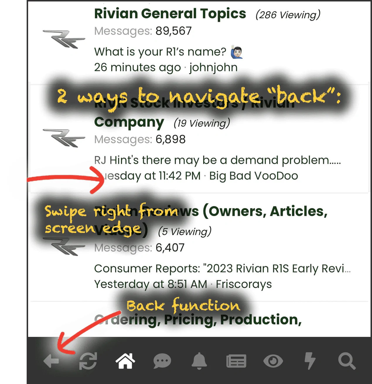 Rivian R1T R1S 📲 Introducing the Rivian Forums App! app back function tutorial