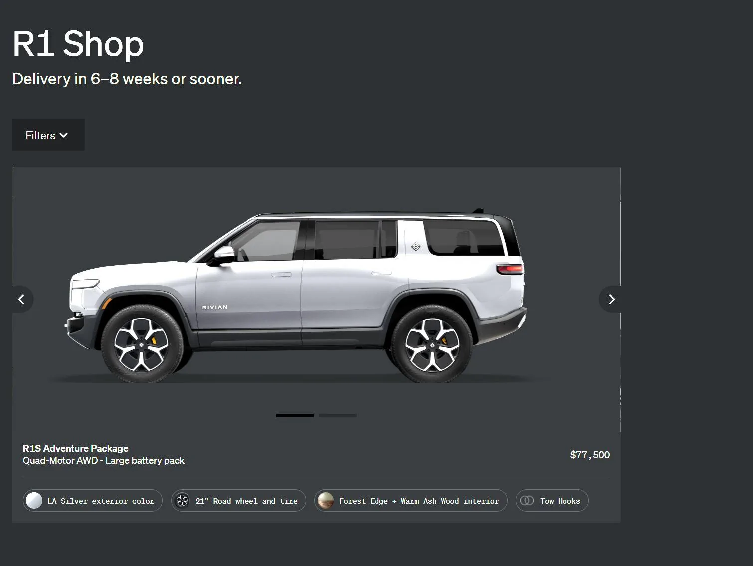Rivian R1T R1S R1S Shop access live with lots of inventory! silver r1s