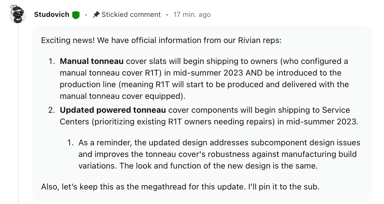 Rivian R1T R1S Updated Powered Tonneau & Manual Tonneau Bed Covers Coming Mid-Summer! RJ Shows Off in First-Look Video Screen Shot 2023-05-11 at 10.55.01 AM