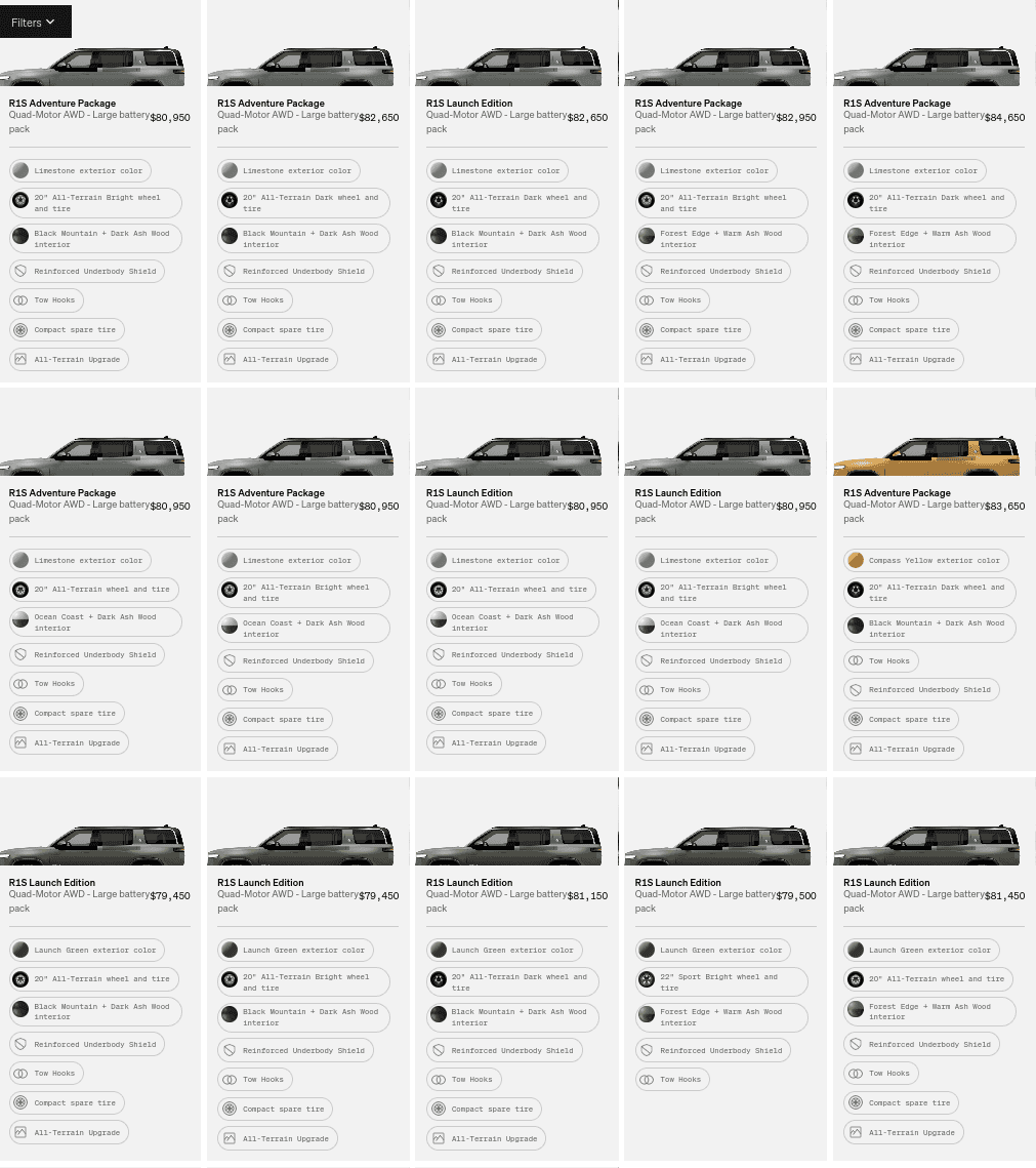 Rivian R1T R1S R1S Shop access live with lots of inventory! Screenshot 2023-05-11 3.28.25 PM