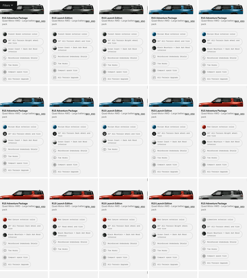 Rivian R1T R1S R1S Shop access live with lots of inventory! Screenshot 2023-05-11 3.28.18 PM